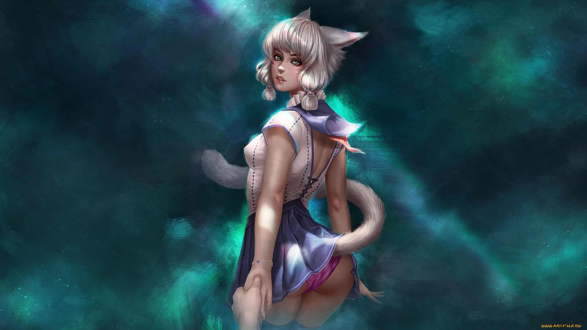 видео, игры, league, of, legends, девушка, фон, взгляд, уши, хвост