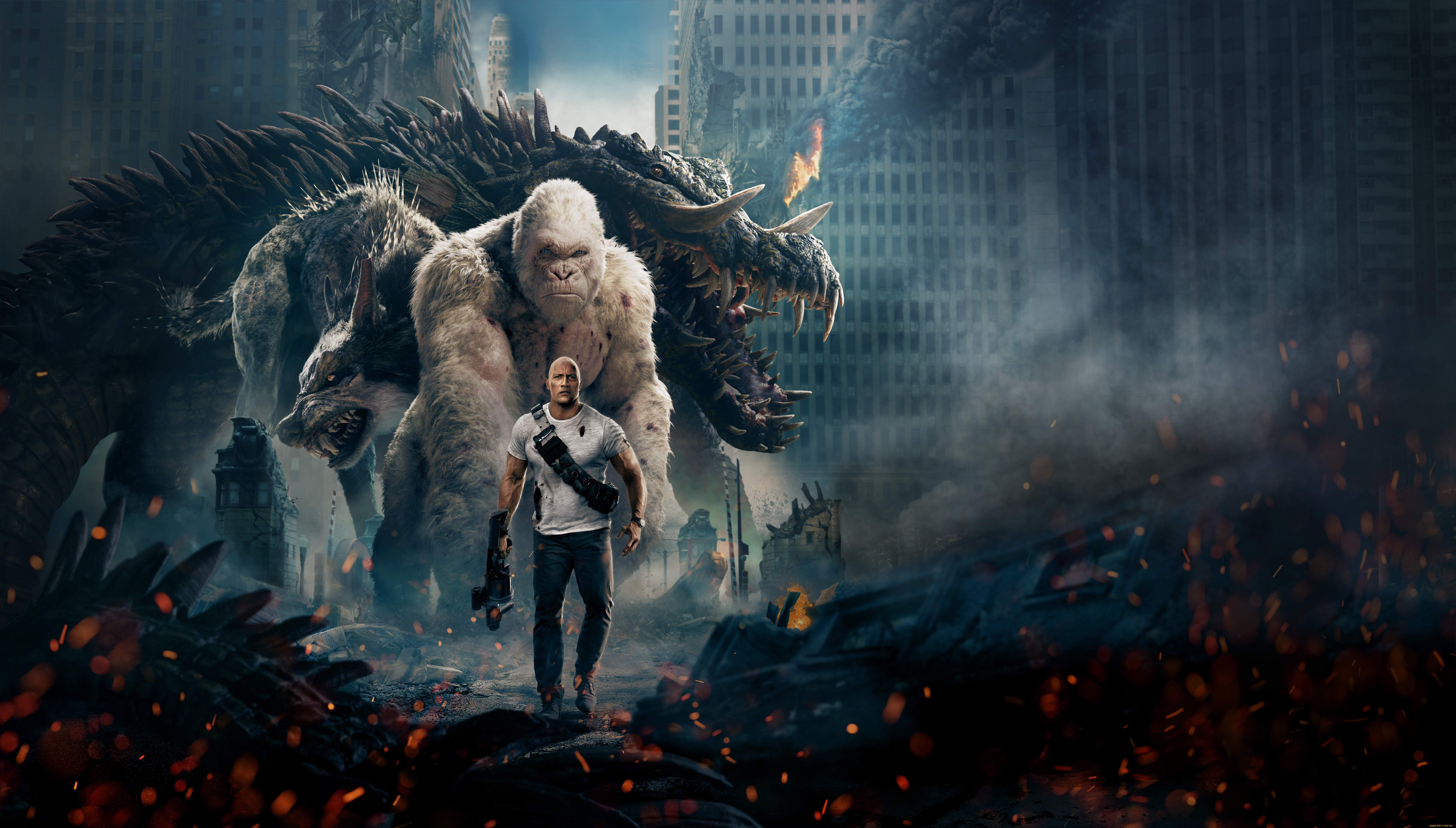 rampage, , 2018, кино, фильмы, rampage, дуэйн, джонсон, фантастика, постер, фильмы, davis, okoye, боевик
