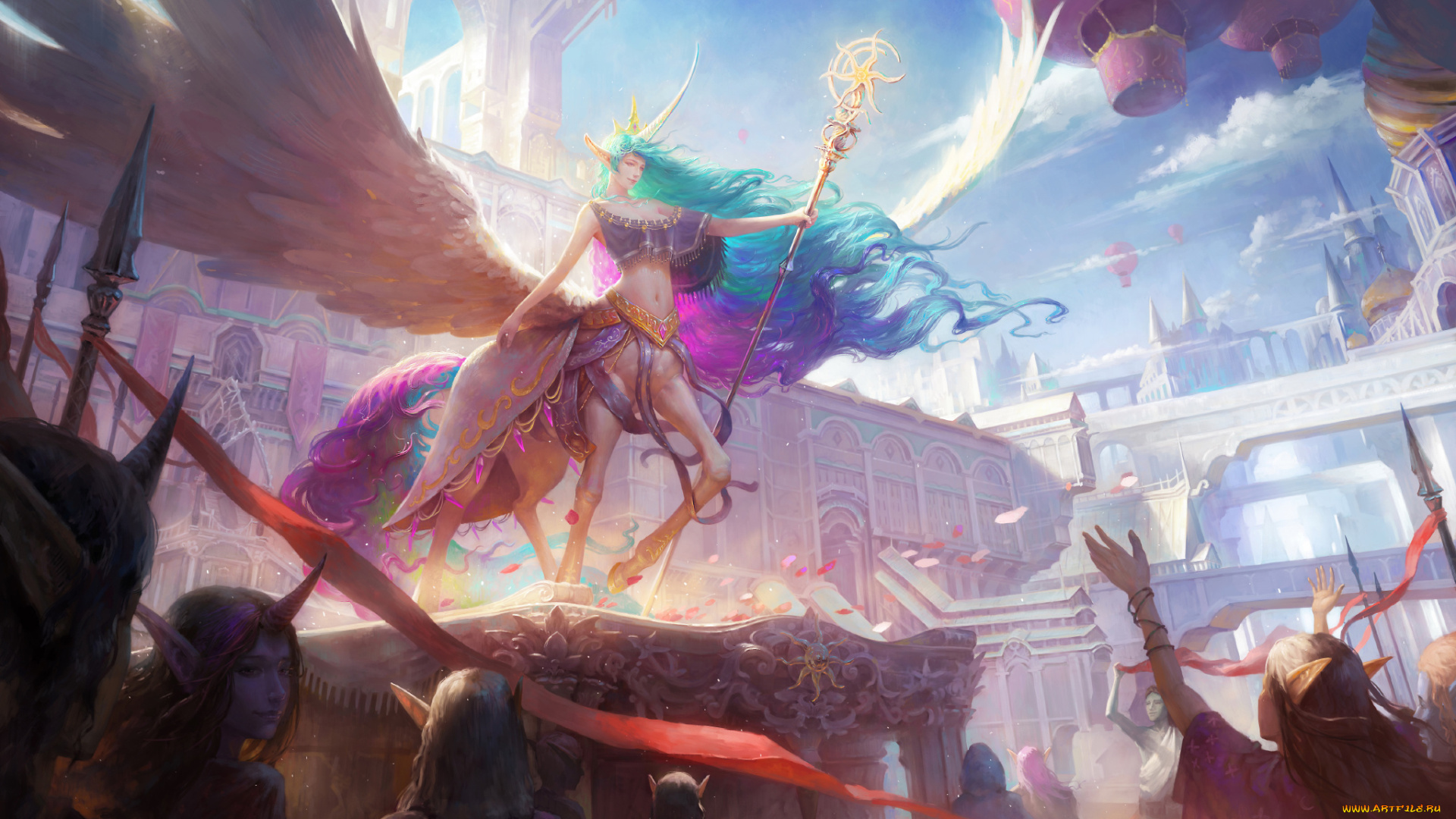 фэнтези, существа, крылья, эльф, фон, пегас