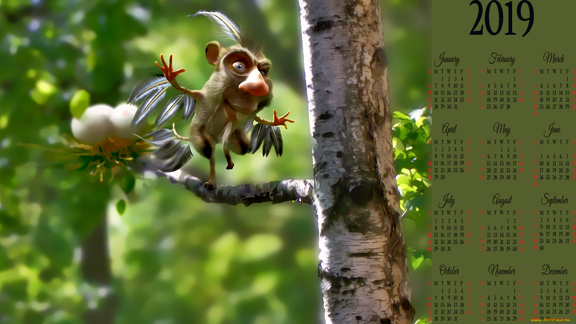 календари, фэнтези, существо, дерево