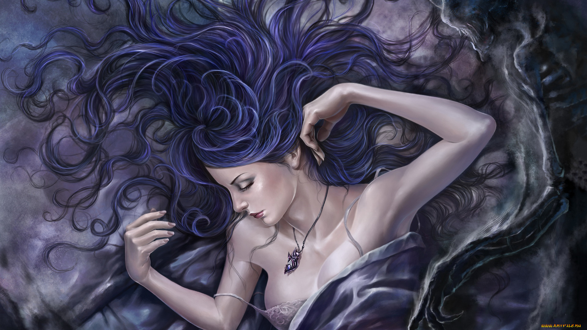 фэнтези, девушки, девушка, фон, сон, кулон