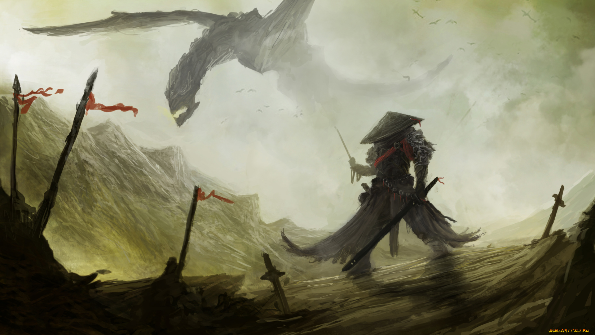 фэнтези, драконы, человек, фон, дракон