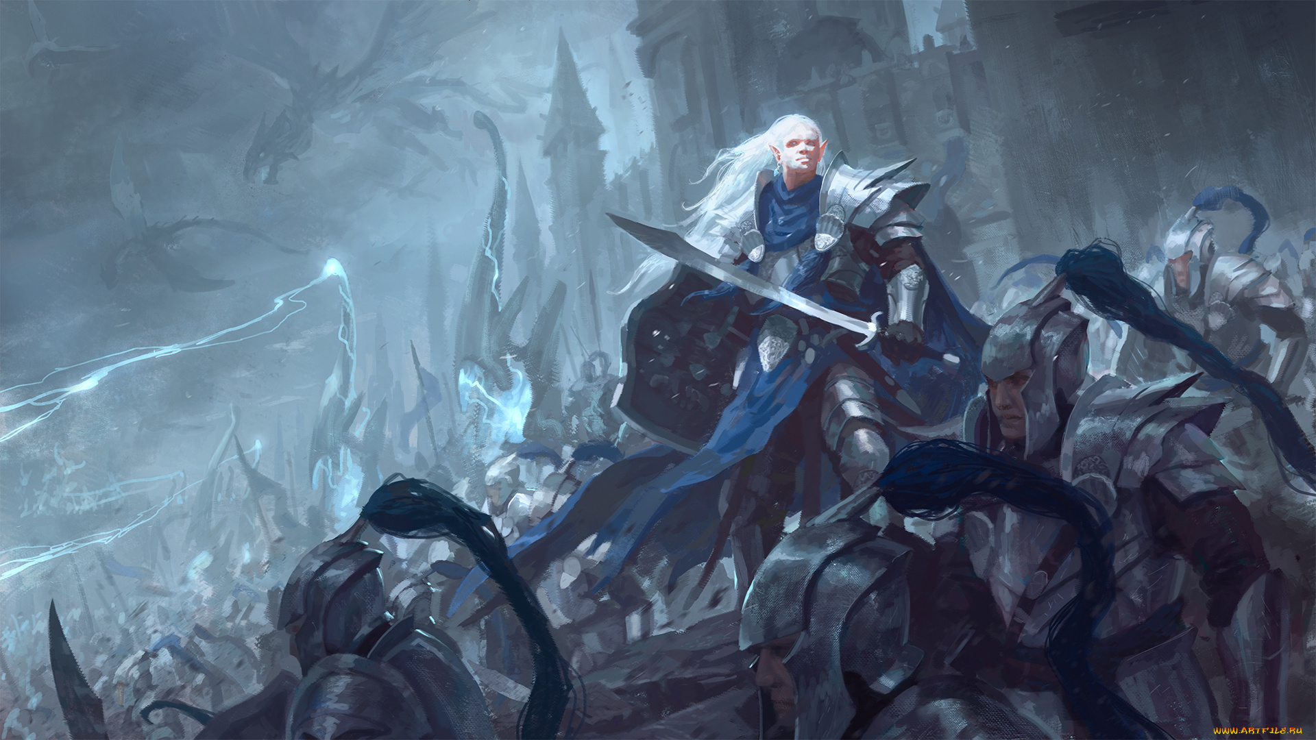 фэнтези, эльфы, мужчина, фон, рыцари, бой, сабля