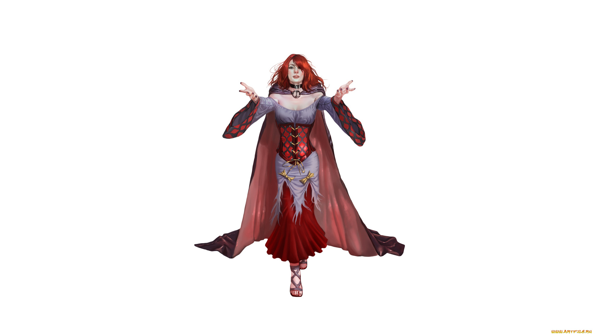 рисованное, люди, девушка, фон, взгляд, платье, плащ