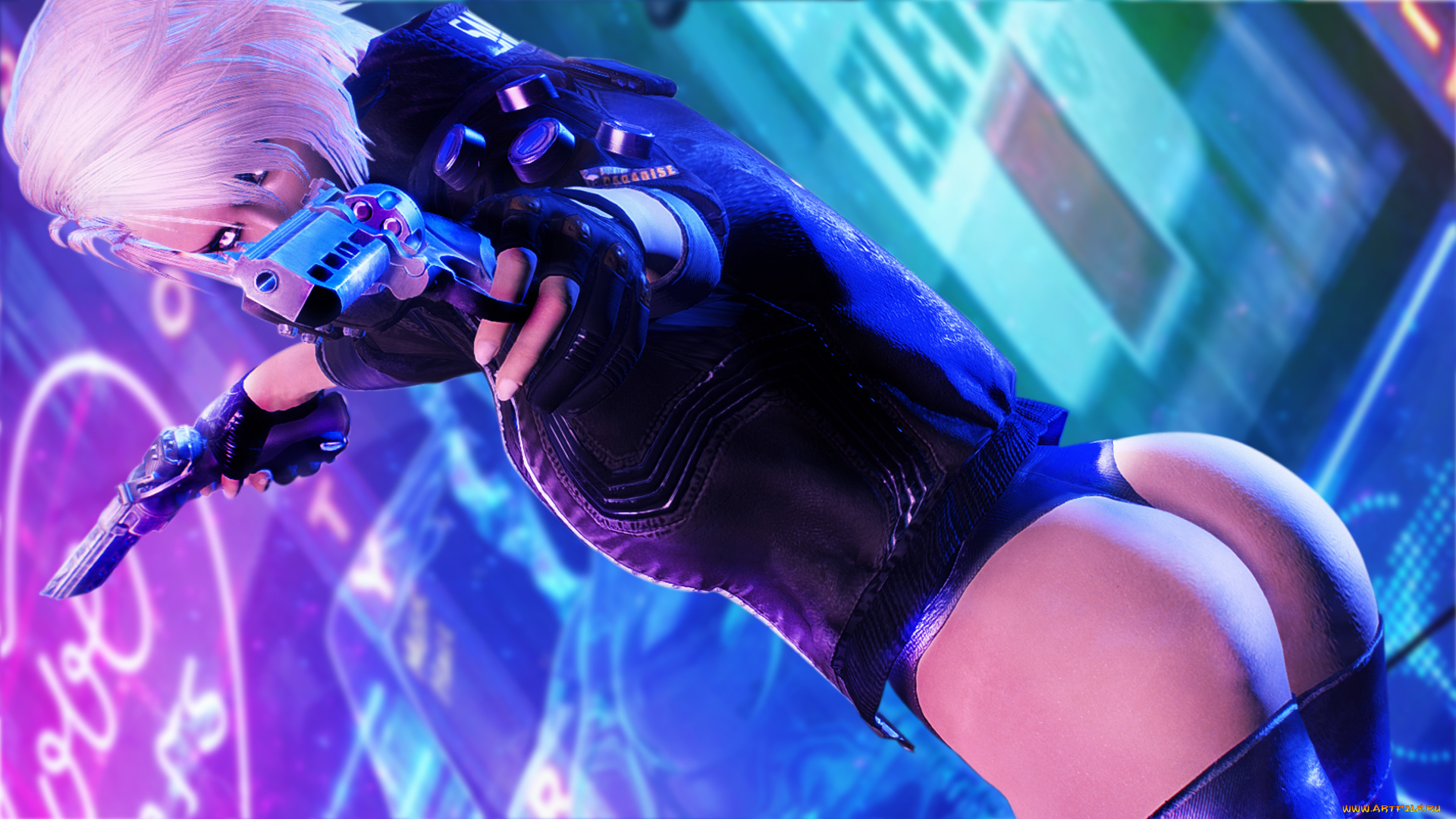 видео, игры, cyberpunk, 2077, девушка, фон, униформа, пистолет