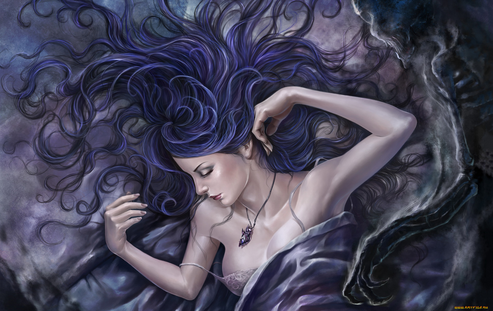 фэнтези, девушки, девушка, фон, сон, кулон