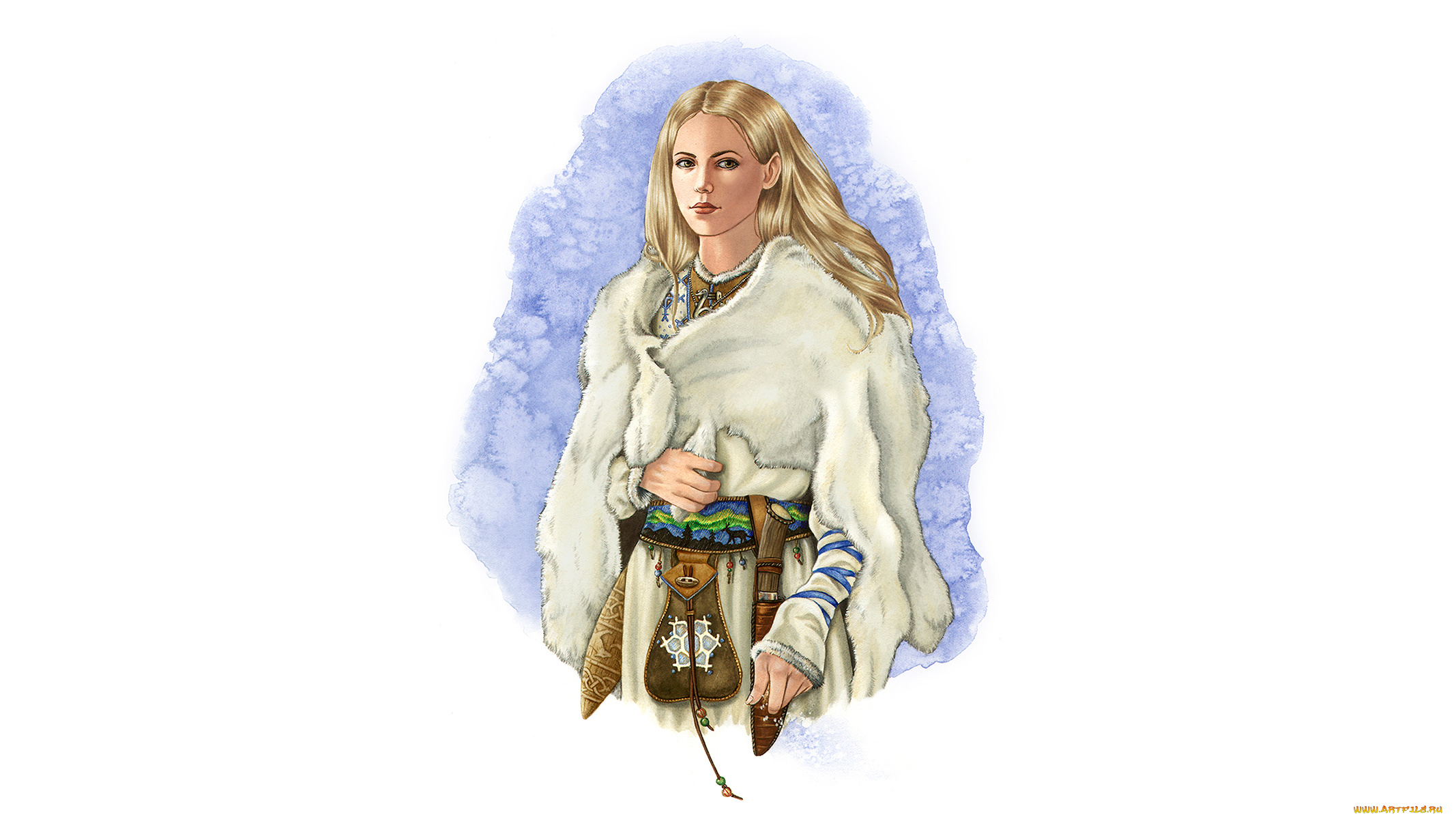 рисованное, люди, девушка, фон, взгляд, шубка