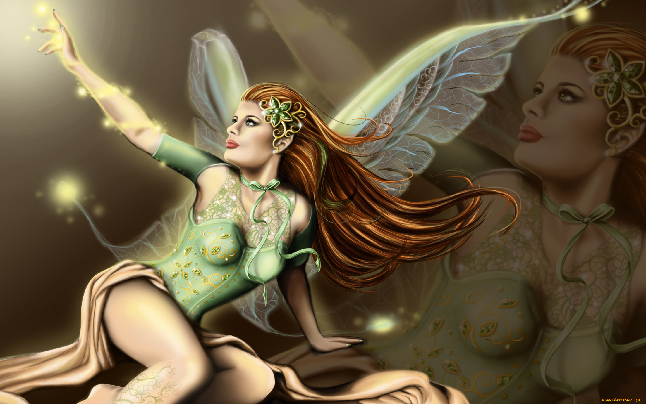 фэнтези, феи, девушка, фон, корсет