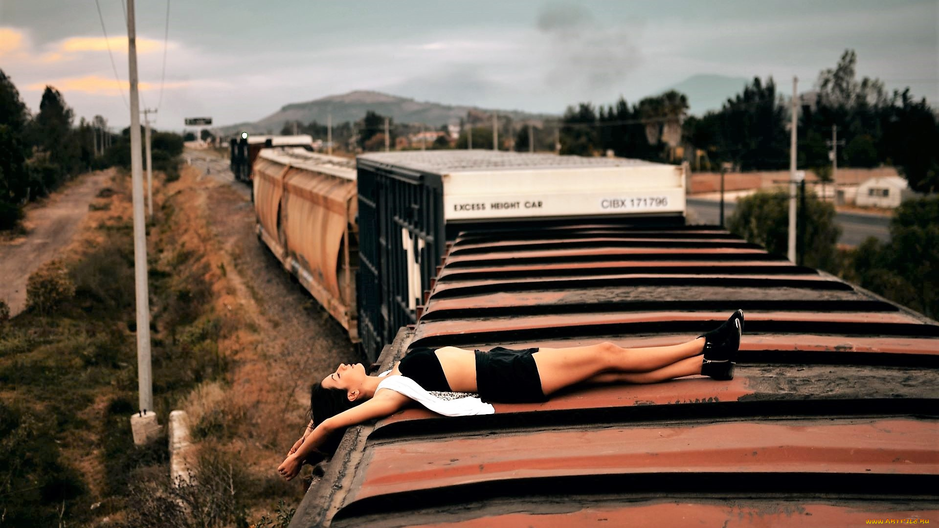 девушки, -, брюнетки, , шатенки, брюнетка, топ, шорты, поезд