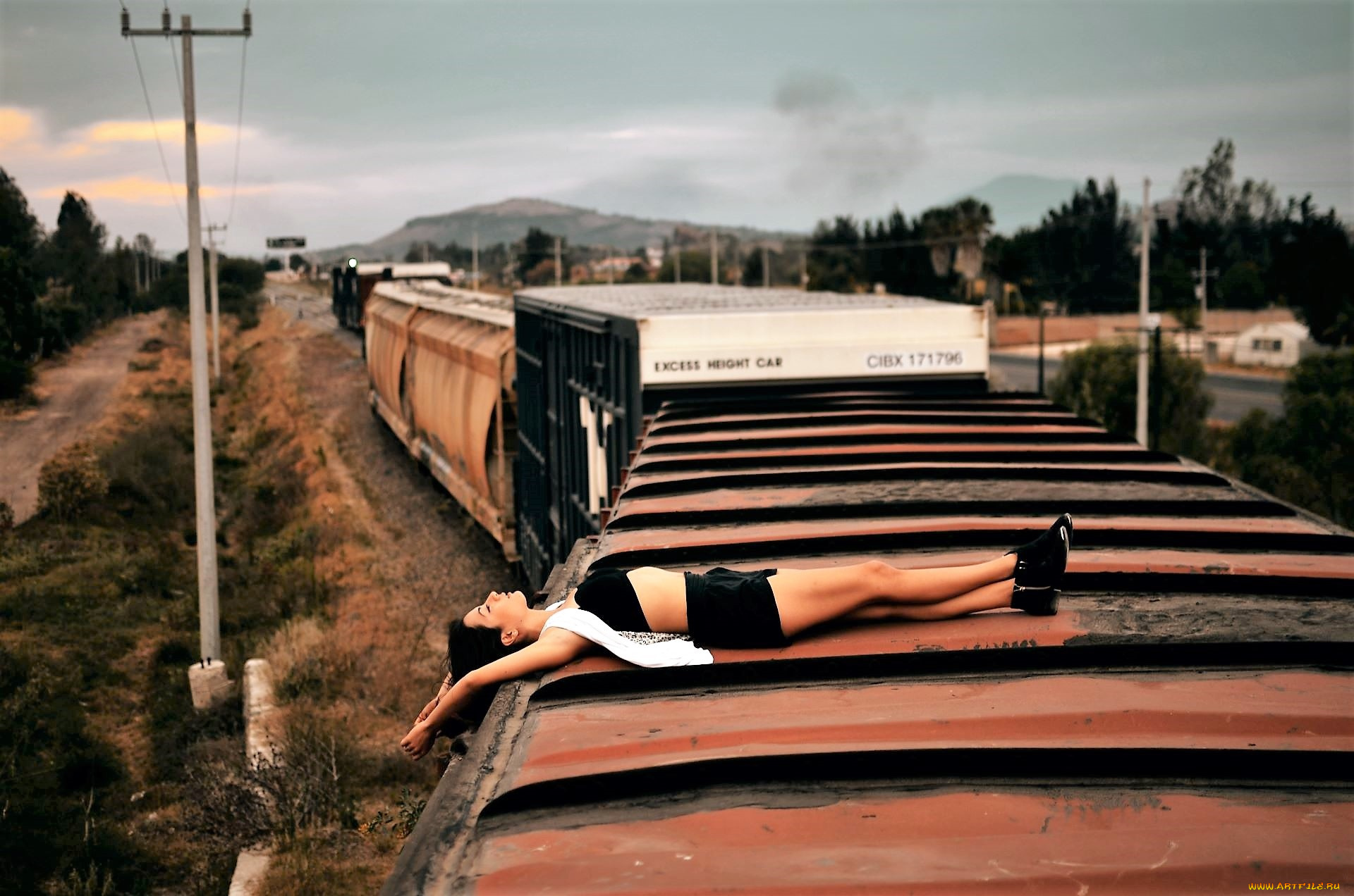 девушки, -, брюнетки, , шатенки, брюнетка, топ, шорты, поезд