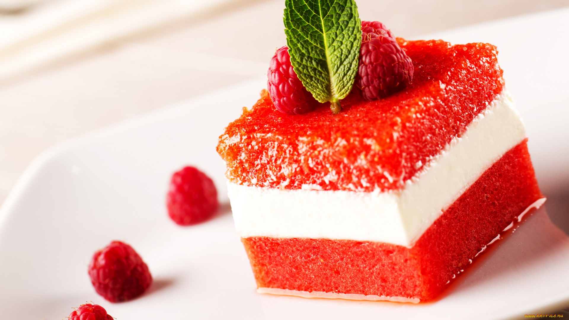 еда, мороженое, , десерты, малина, мята, десерт, трехслойное, желе