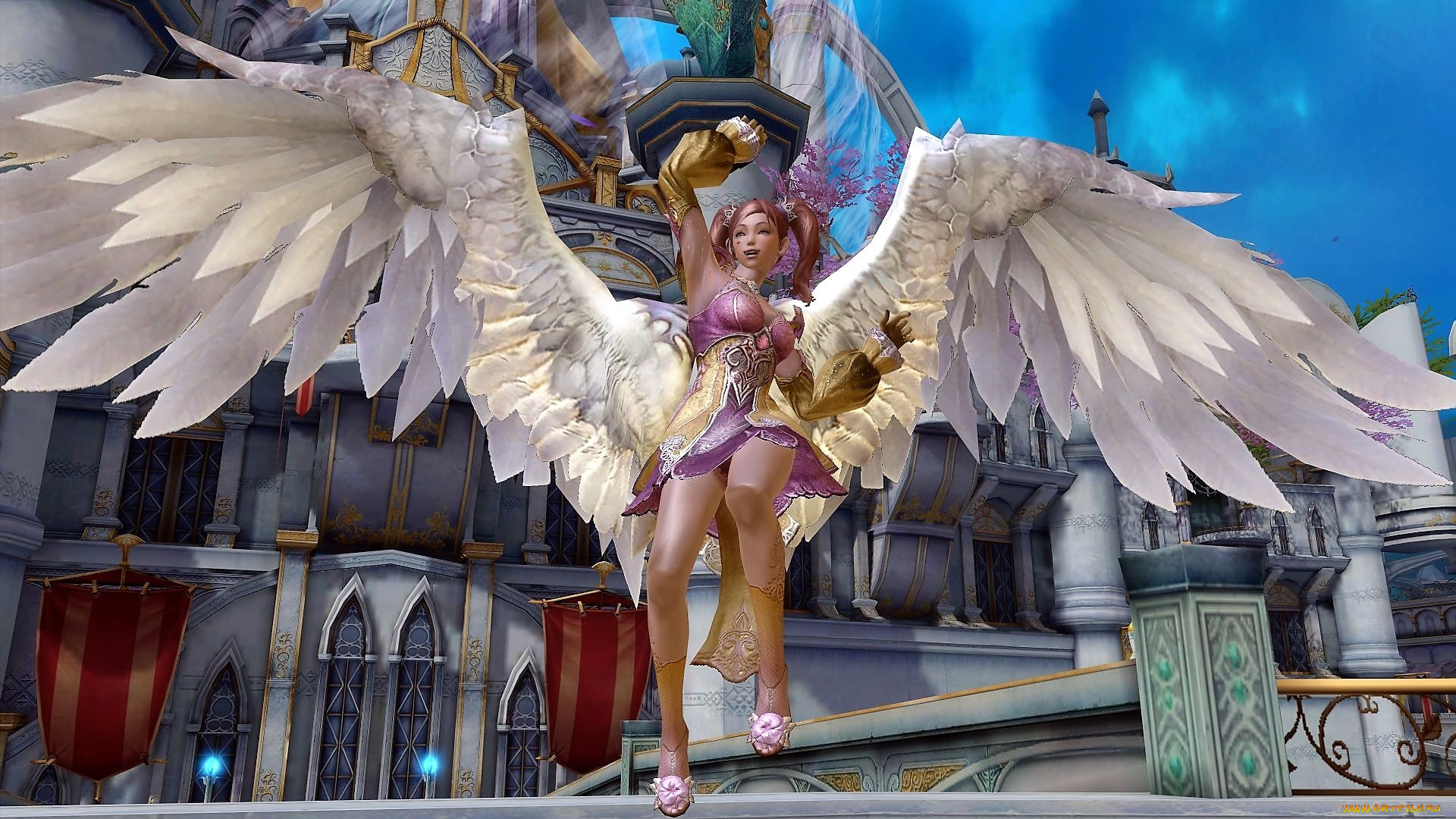 видео, игры, aion, девушка, ангел, дворец