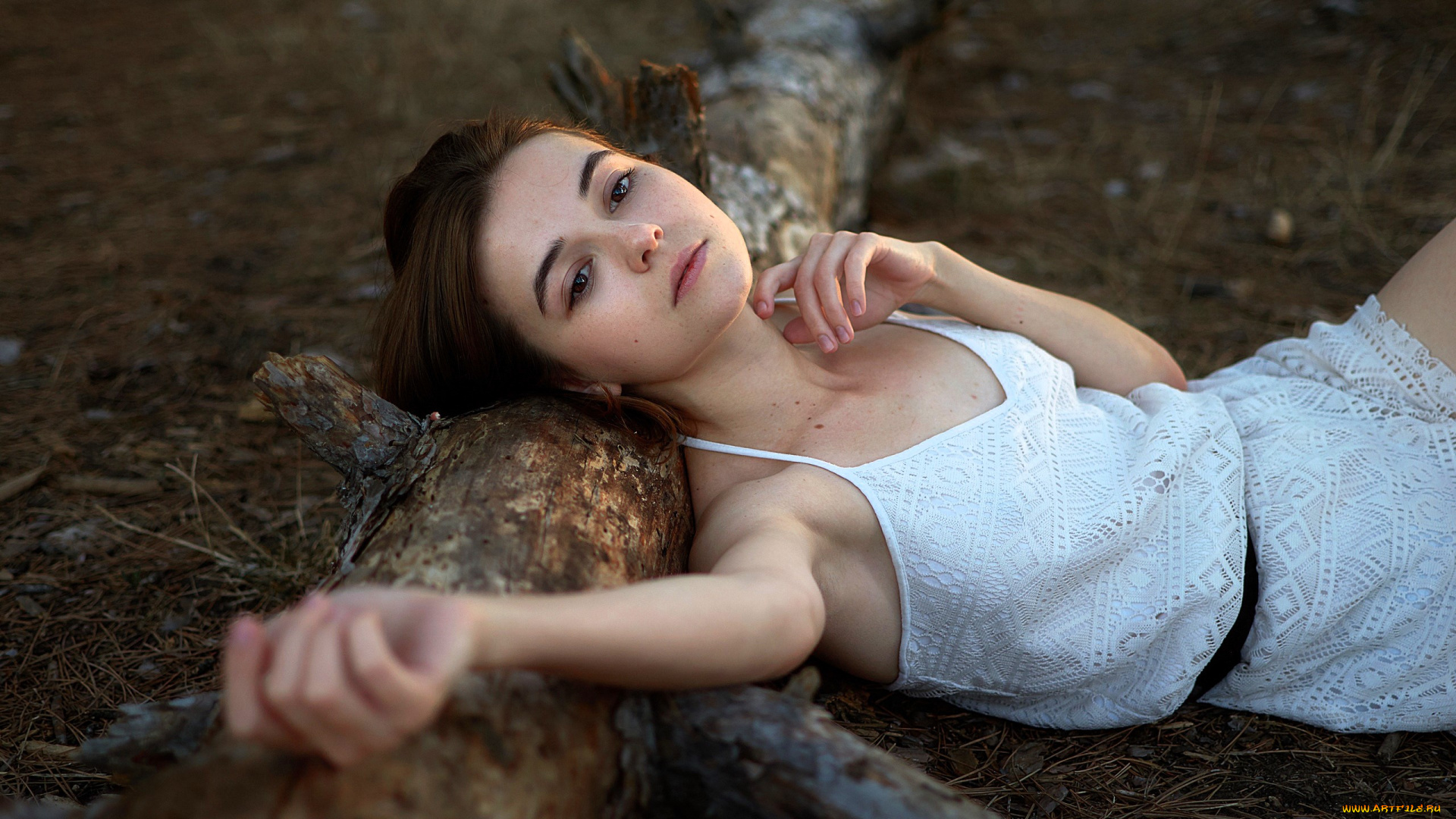 девушки, -, брюнетки, , шатенки, шатенка, платье, бревно