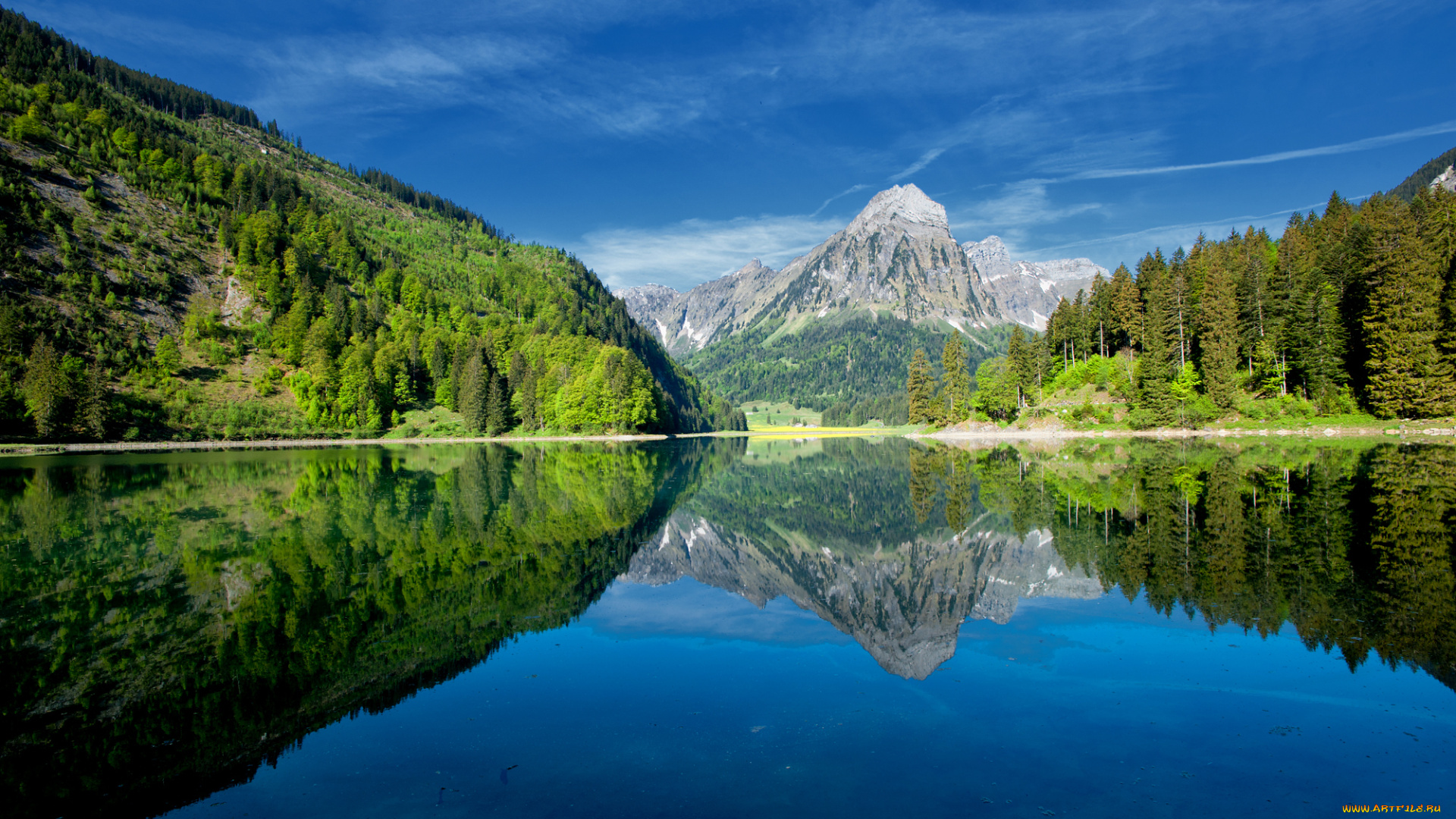 природа, реки, озера, отражение, деревья, лес, горы, озеро, пейзаж