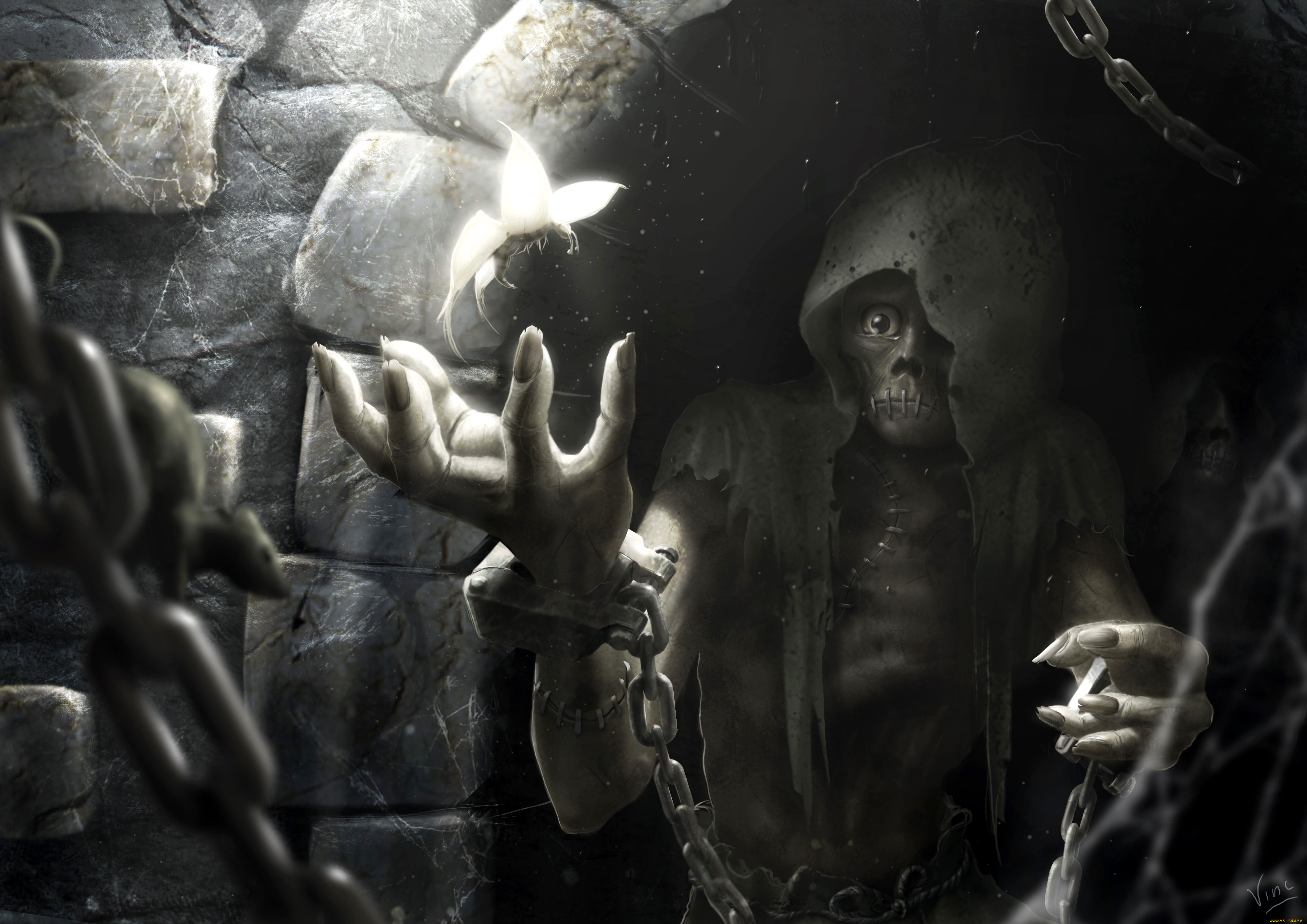 фэнтези, существа, узник, бабочка, свет, тьма, light, darkness, butterfly