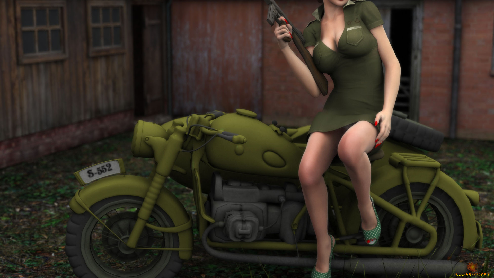 мотоциклы, мото, девушкой, левушка, оружие, мотоцикл