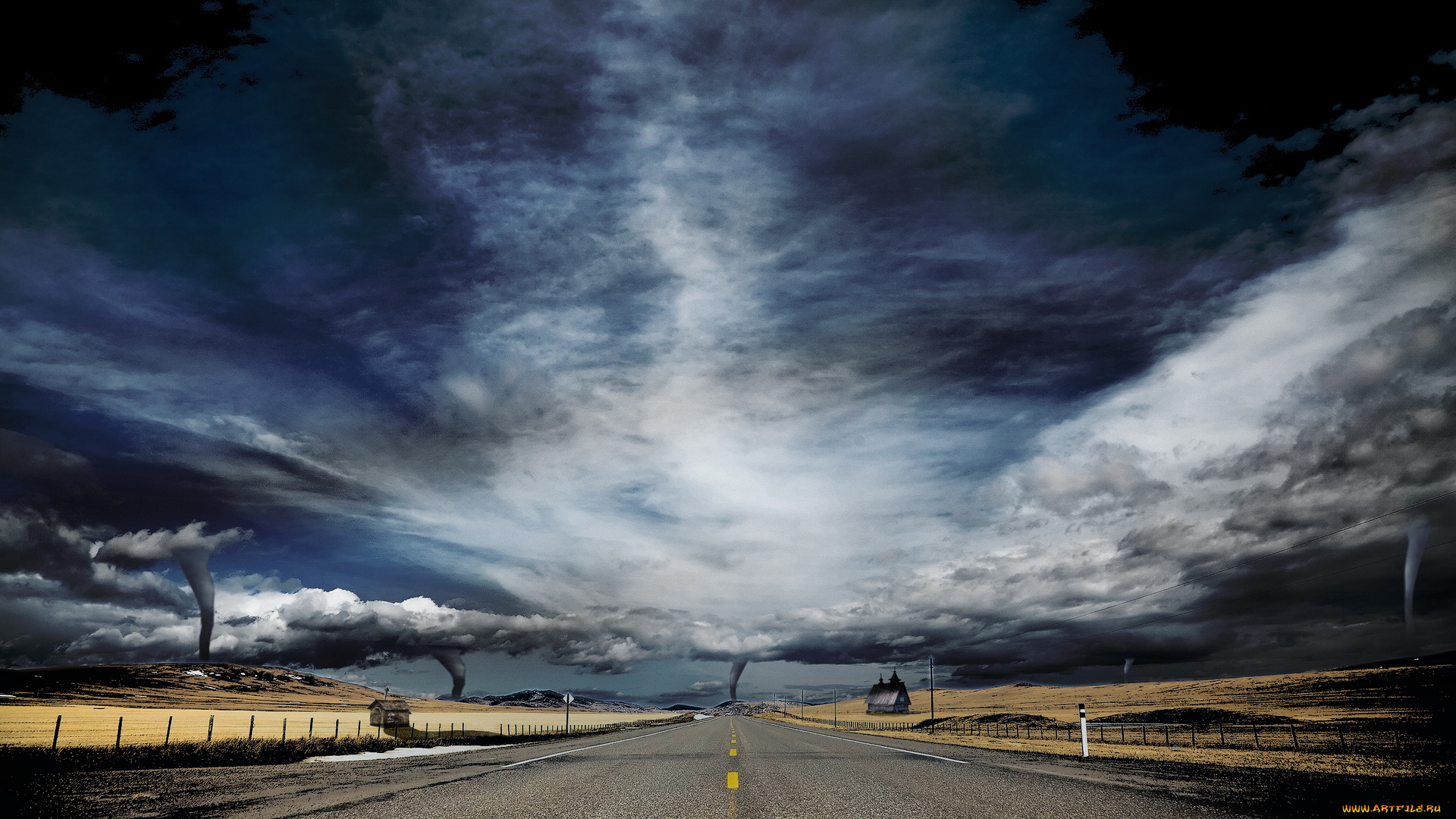 природа, стихия, смерч, дорога