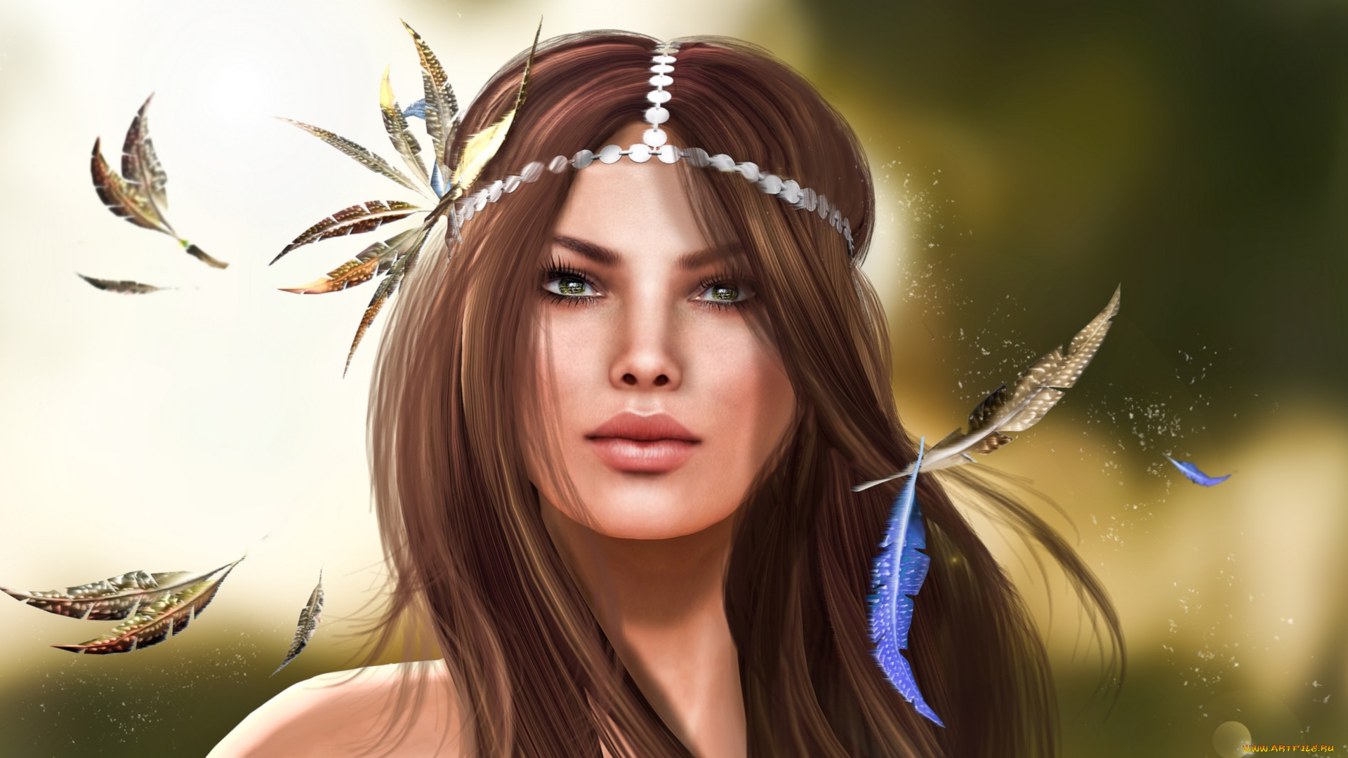 3д, графика, portraits, , портрет, брюнетка, перья