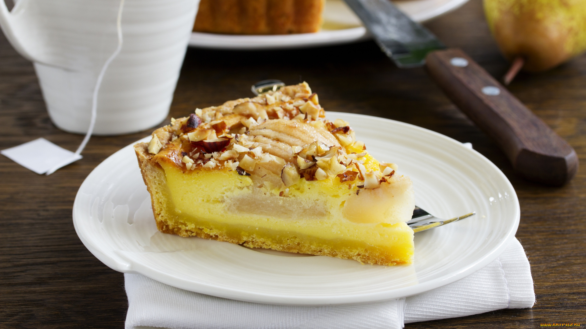 еда, пироги, кусок, грушевый, пирог