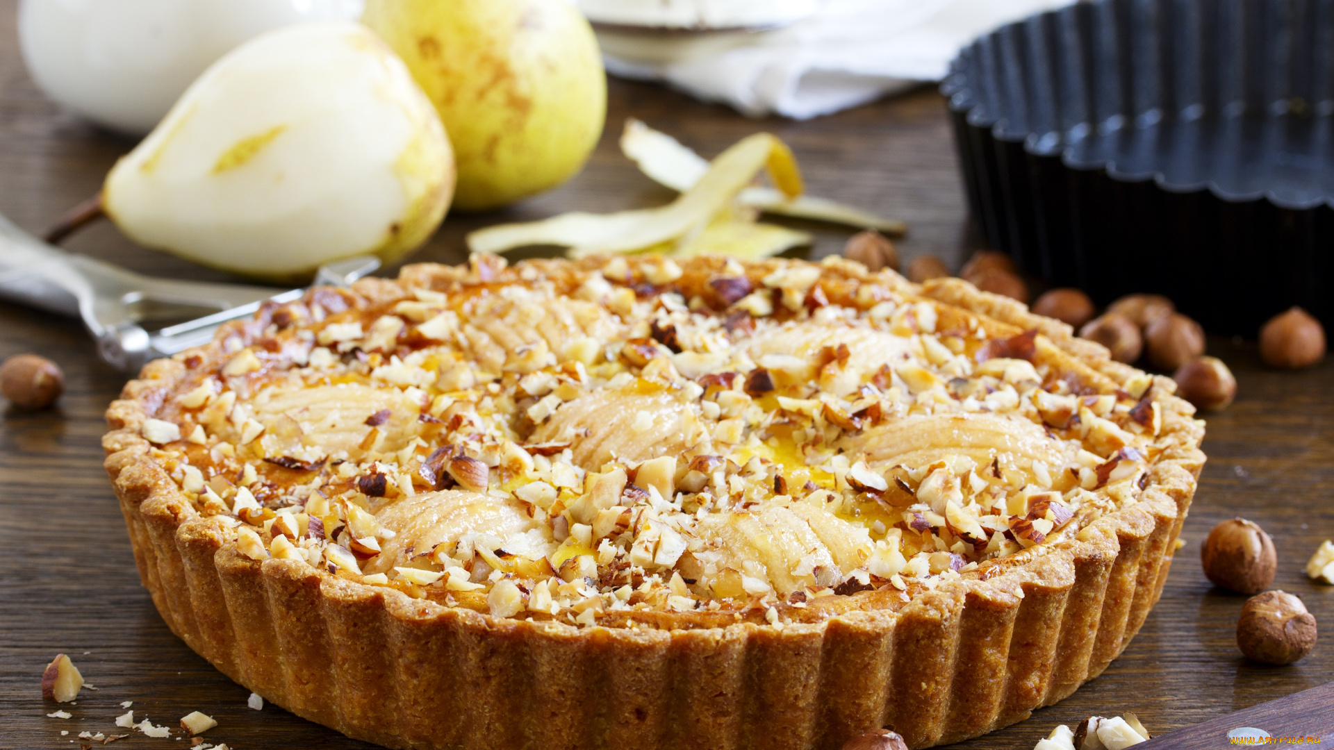 еда, пироги, орехи, грушевый, пирог