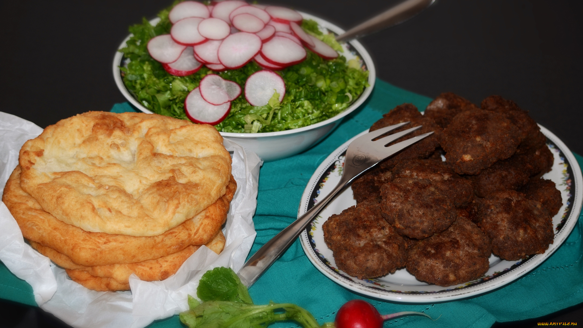 еда, разное, мясо, лаваш, салат, редис