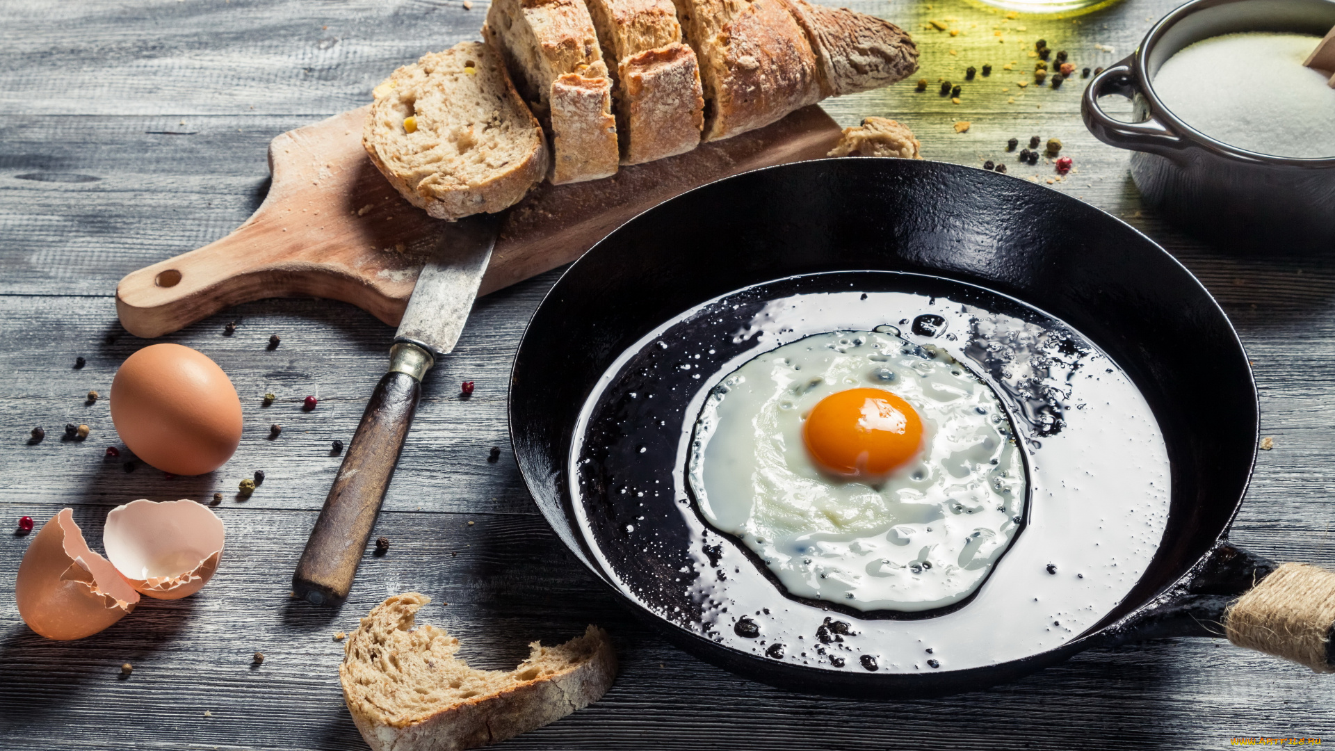 еда, Яичные, блюда, нож, хлеб, яичница