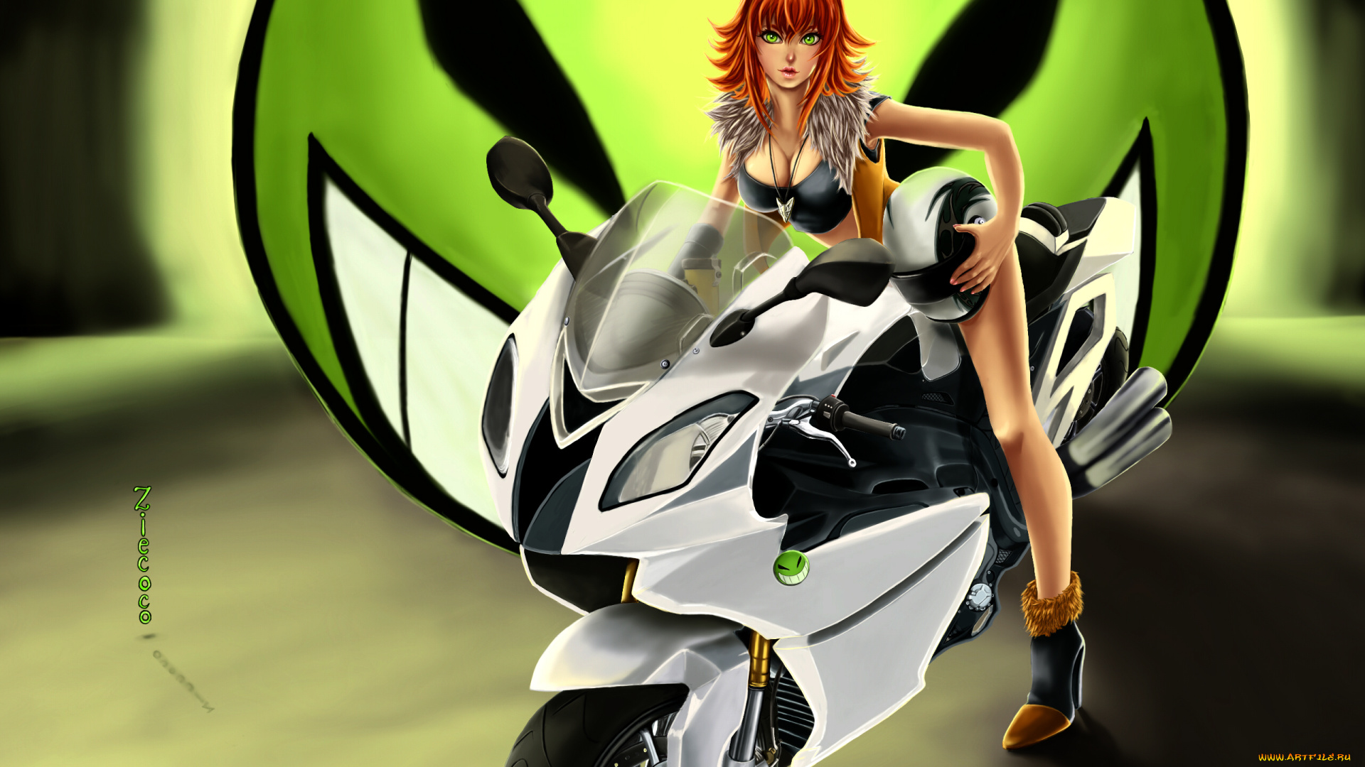 мотоциклы, 3d, шлем, рыжая