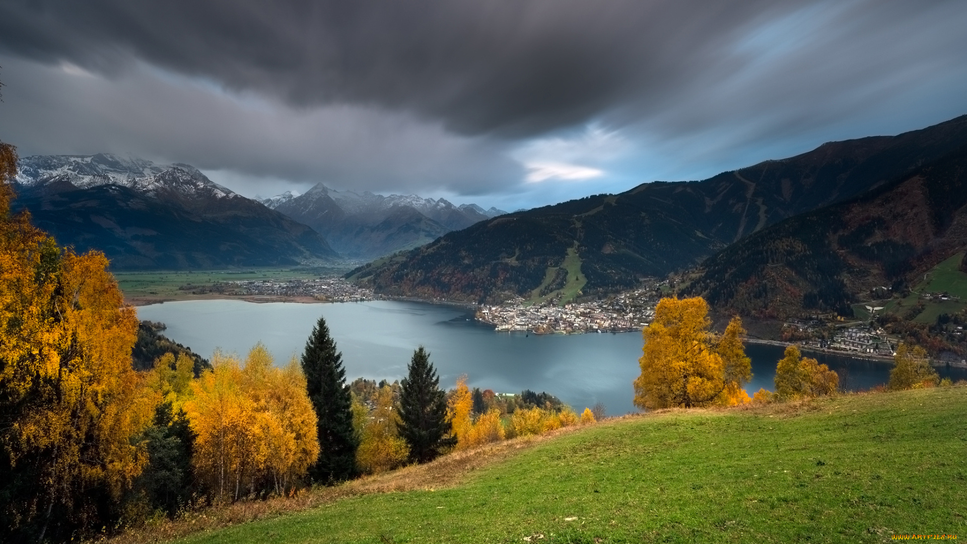 природа, реки, озера, осень, озеро, горы, австрия