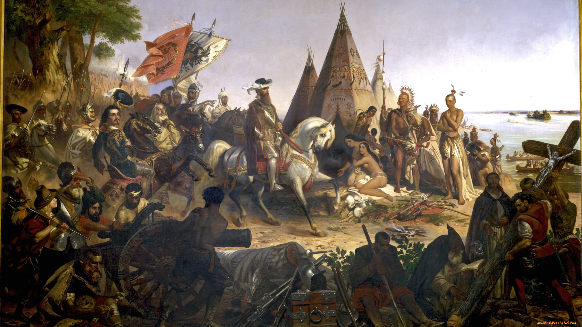 рисованные, william, h, powell, discovery, of, the, mississippi, by, de, soto, 1541, william, h, powell, 1853, painting