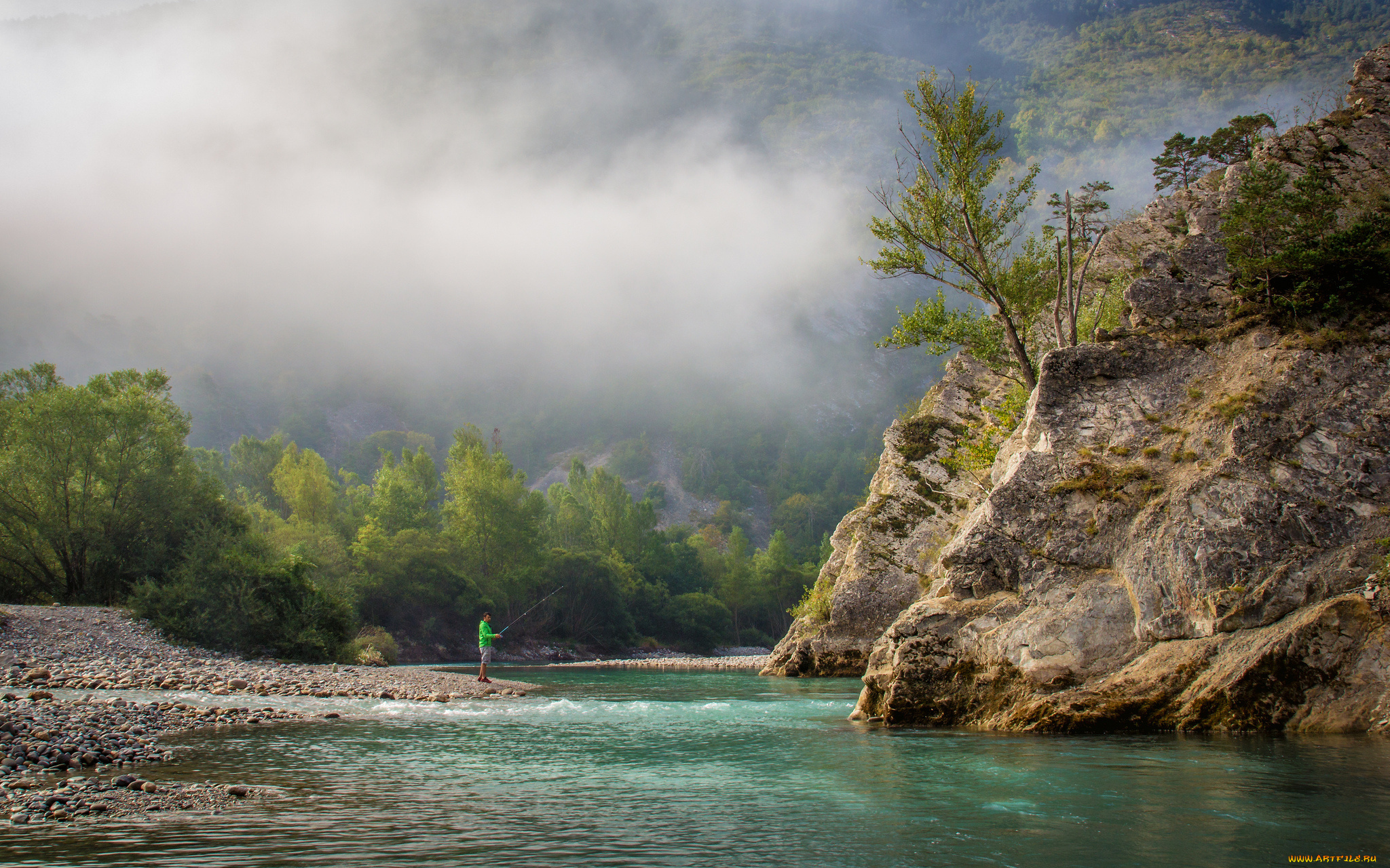 разное, рыбалка, , рыбаки, , улов, , снасти, рыбная, ловля, рыбак, река, verdon, деревья, прованс, франция, горы