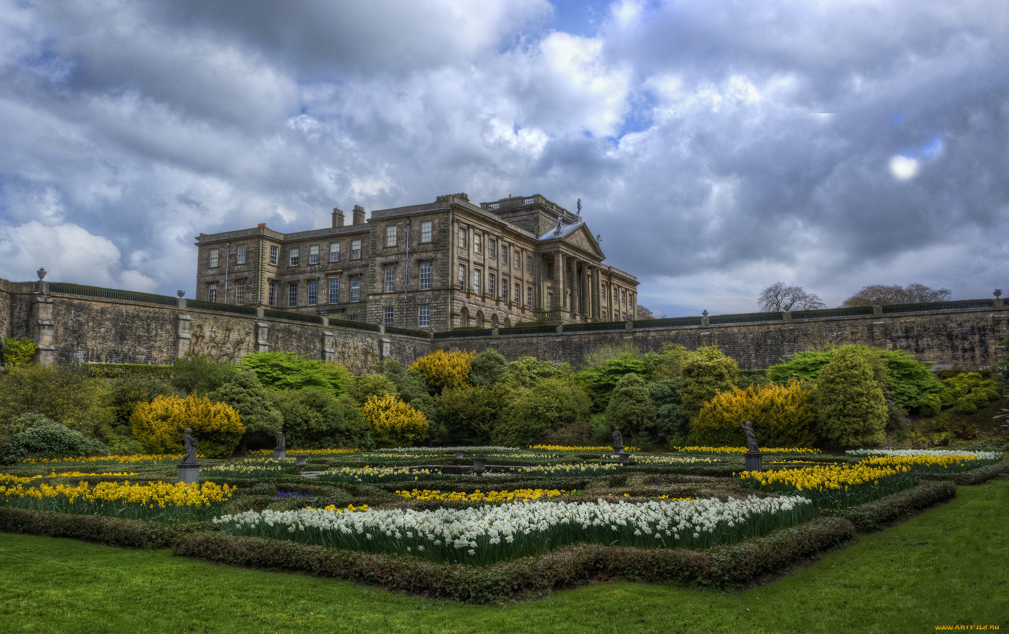 lyme, hall, &, dutch, gardens, города, -, дворцы, , замки, , крепости, дворец, парк, газон, цветник