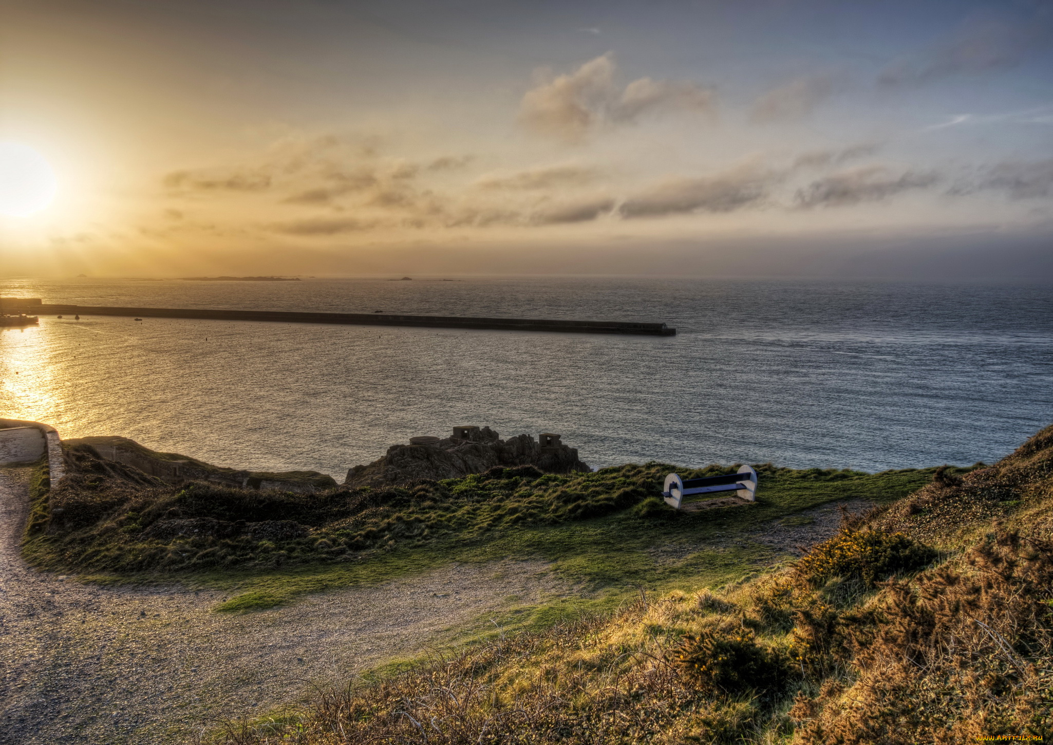 природа, побережье, alderney, clonque, fort, река, остров, великобритания