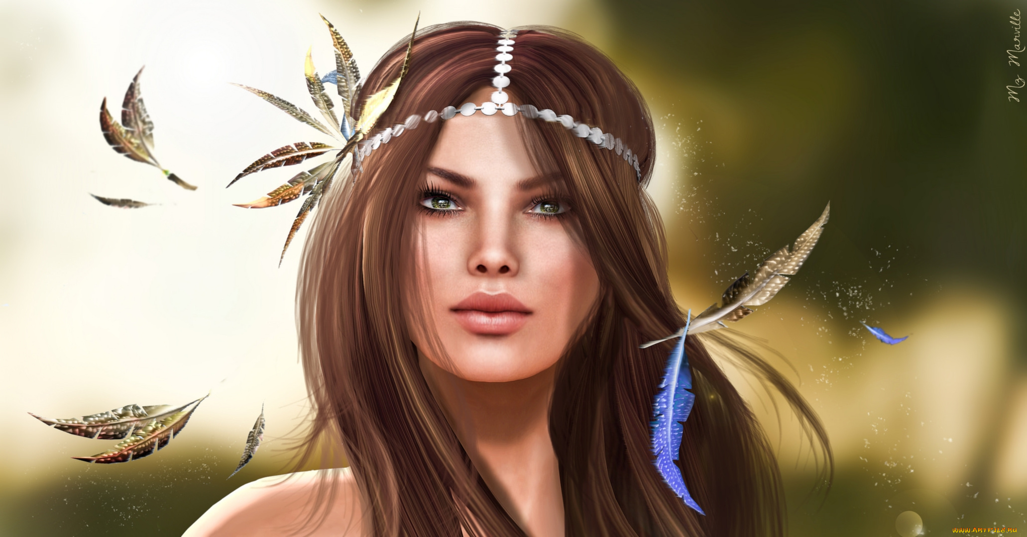 3д, графика, portraits, , портрет, брюнетка, перья