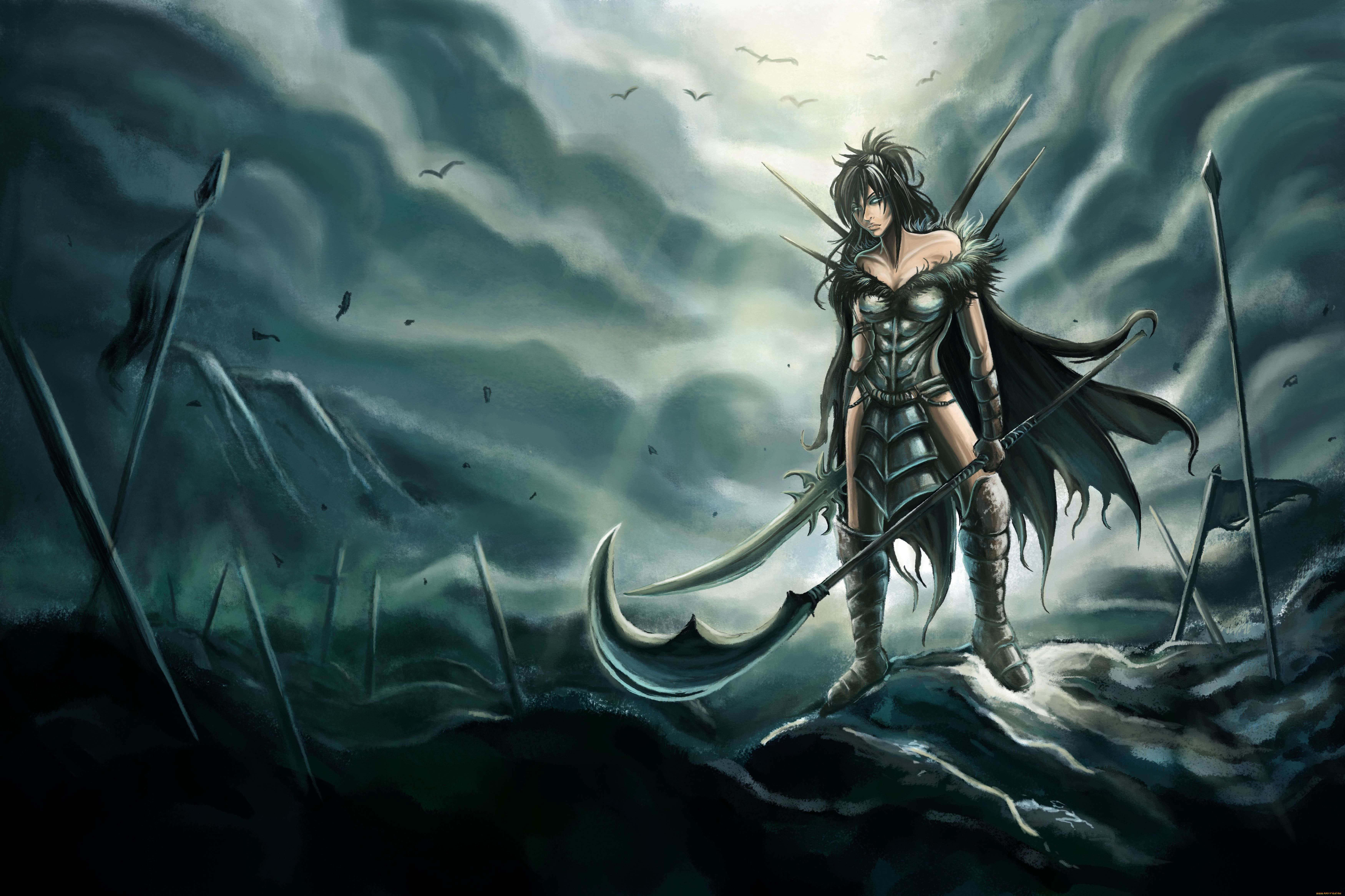 фэнтези, девушки, бой, поле, воин, оружие, девушка