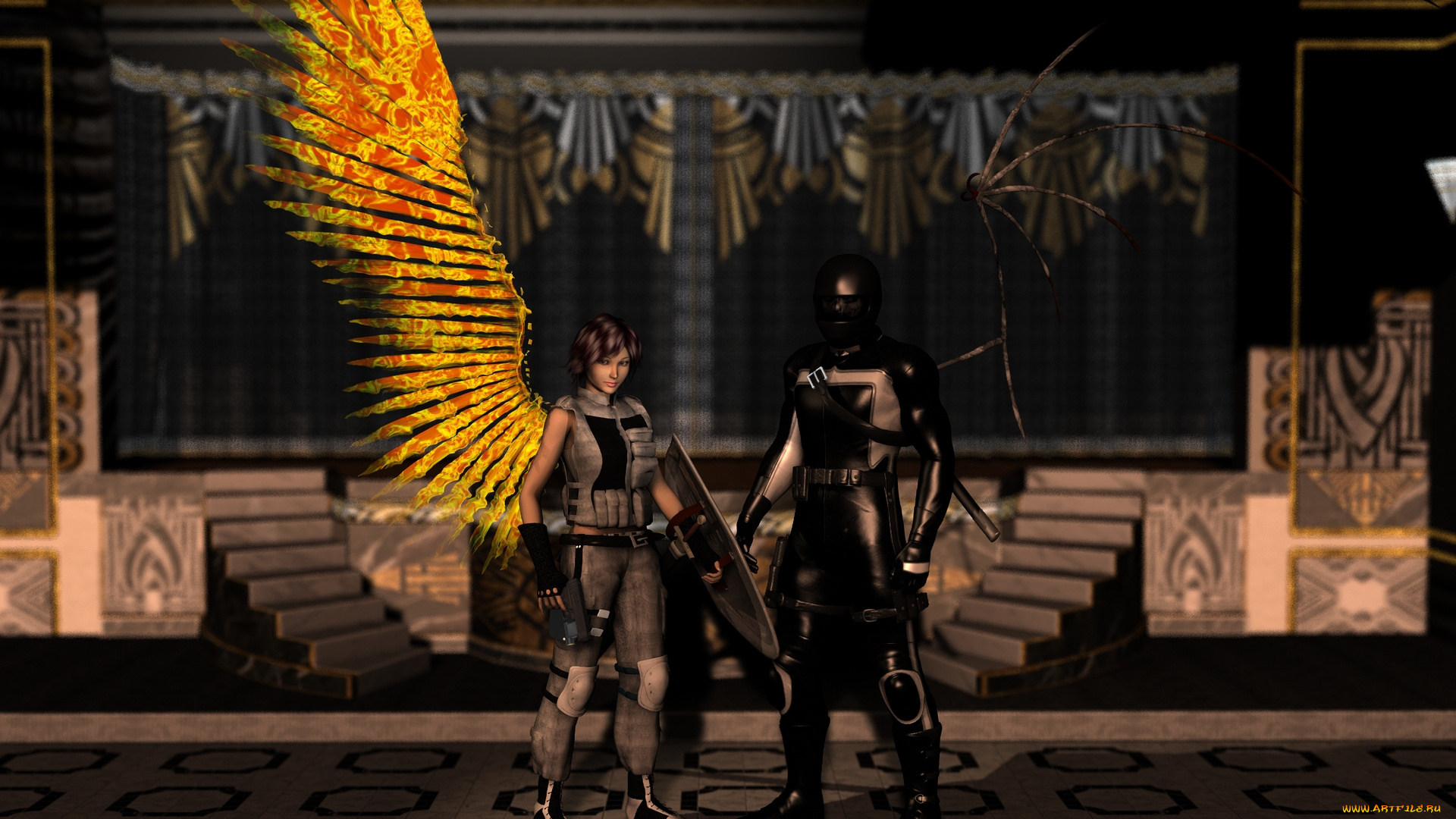 3д, графика, ангел, , angel, фон, взгляд, девушка, воин, ангел, щит, оружие