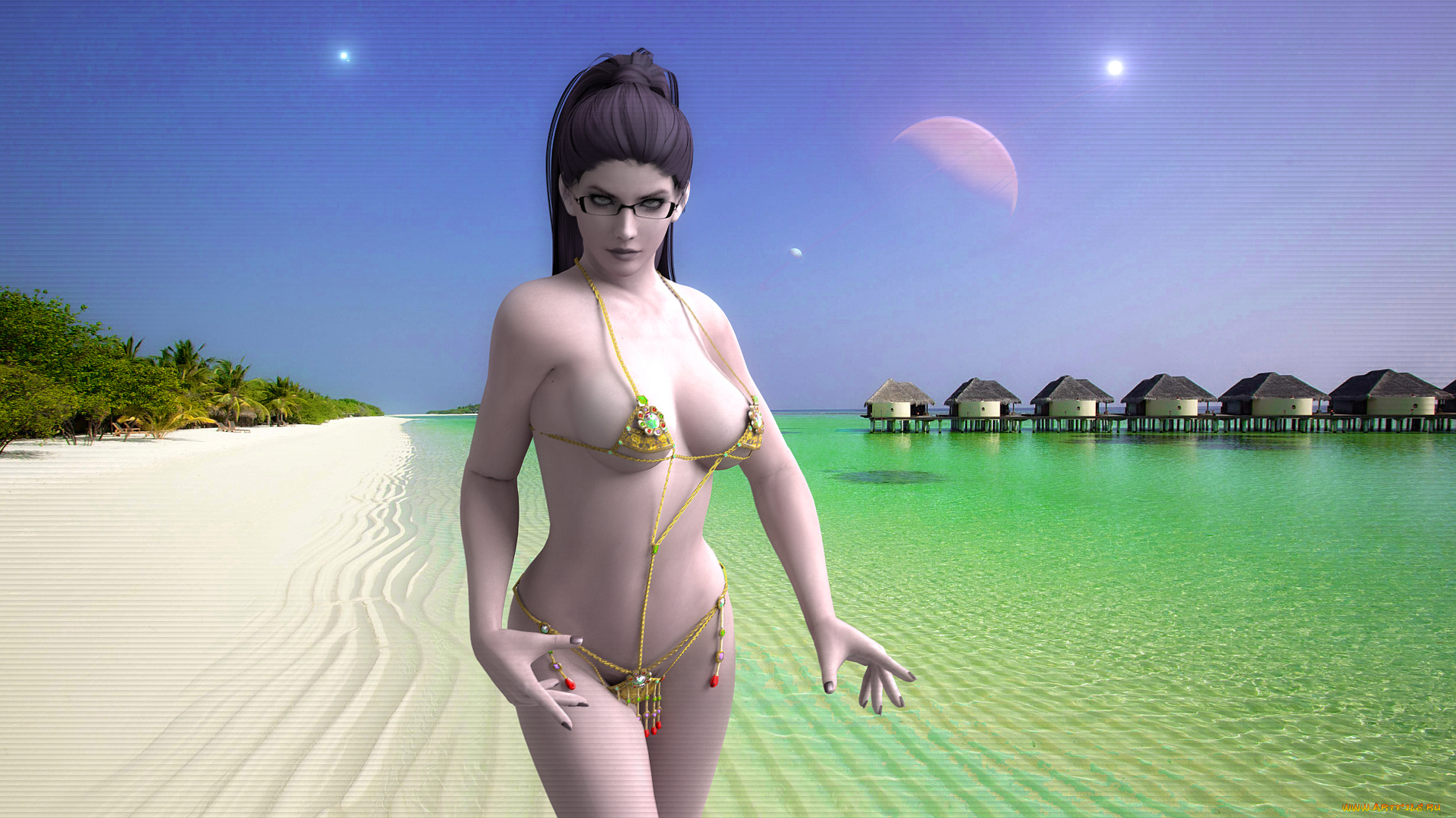 3д, графика, люди, , people, пляж, фон, взгляд, девушка