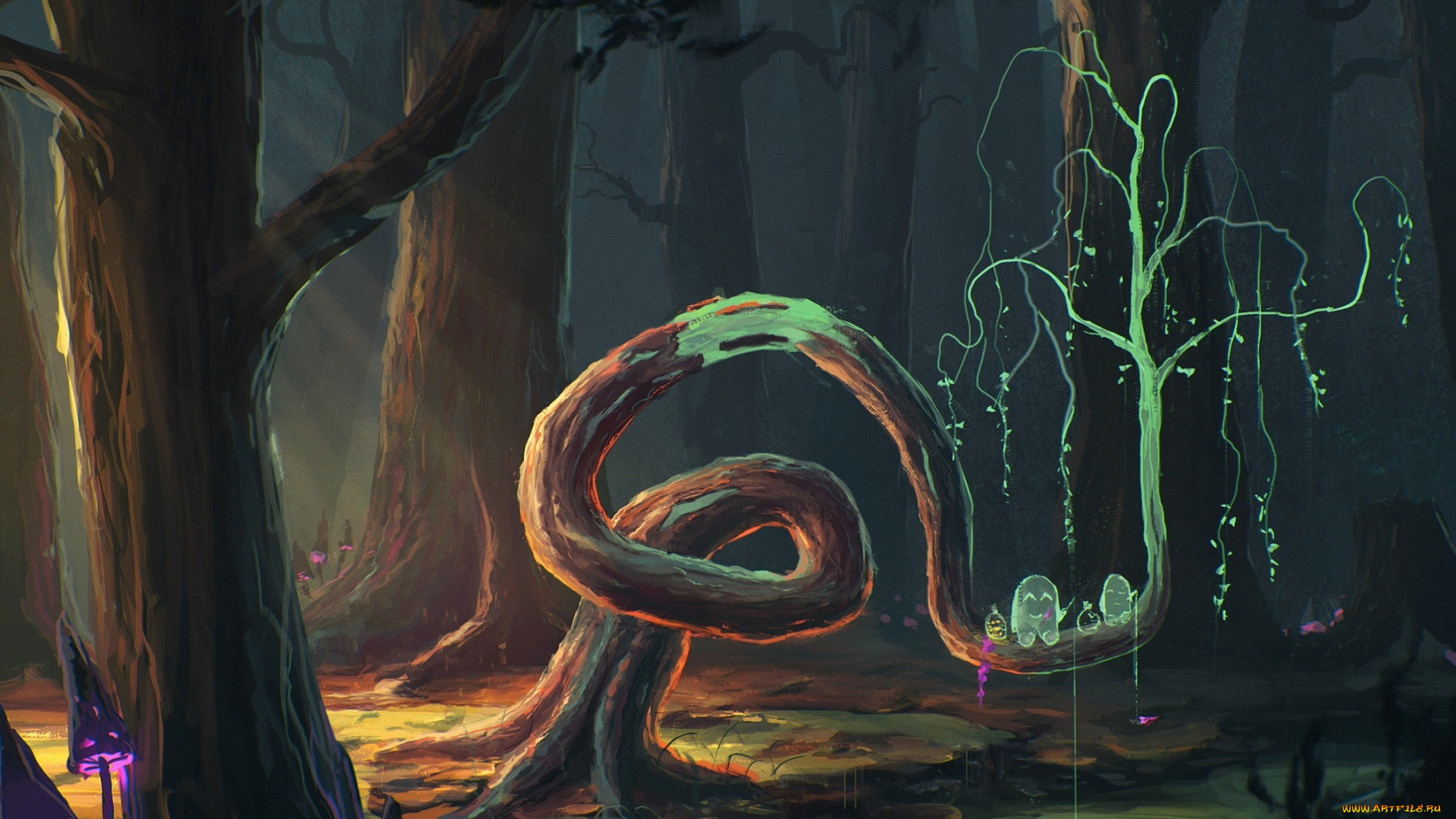 фэнтези, призраки, арт, дух, лес, грибы, деревья