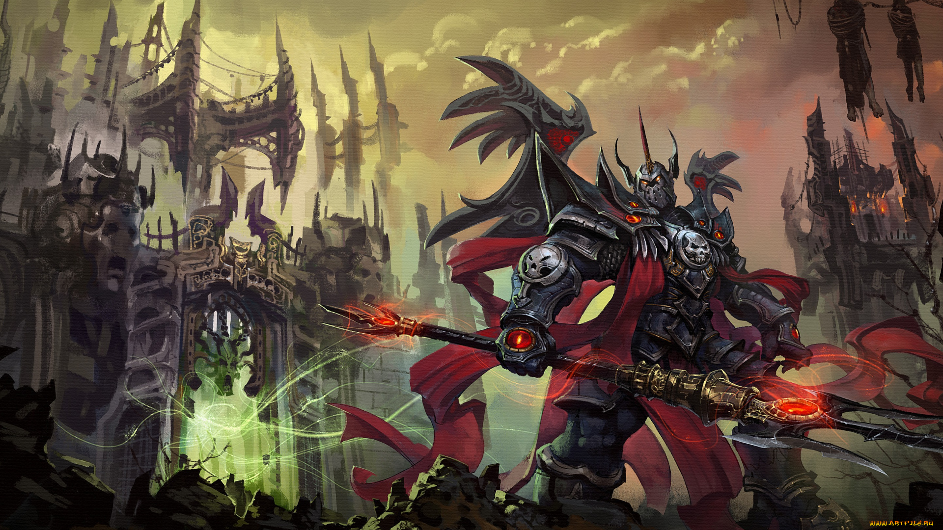 фэнтези, роботы, , киборги, , механизмы, замок, тьма, воин, трезубец, доспех, шлем, фэнтэзи