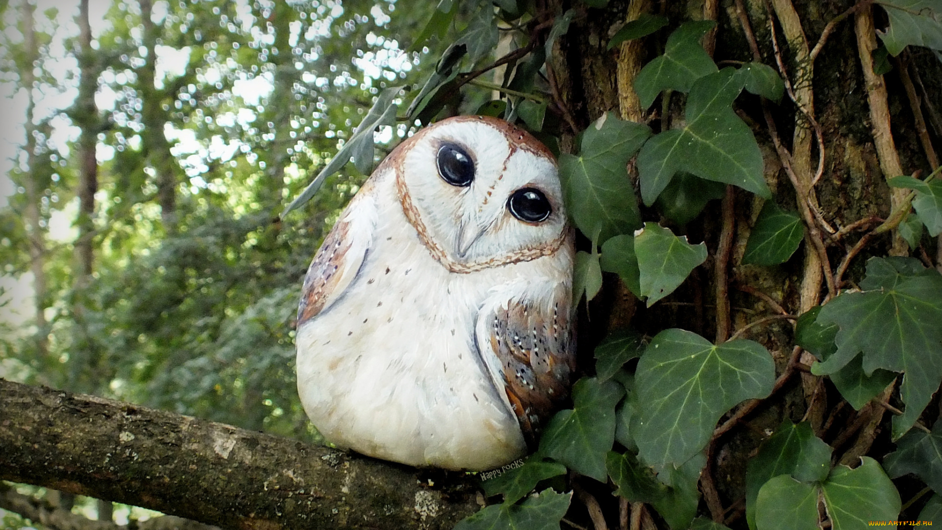 разное, ремесла, , поделки, , рукоделие, дерево, листья, плющ, камень, сова