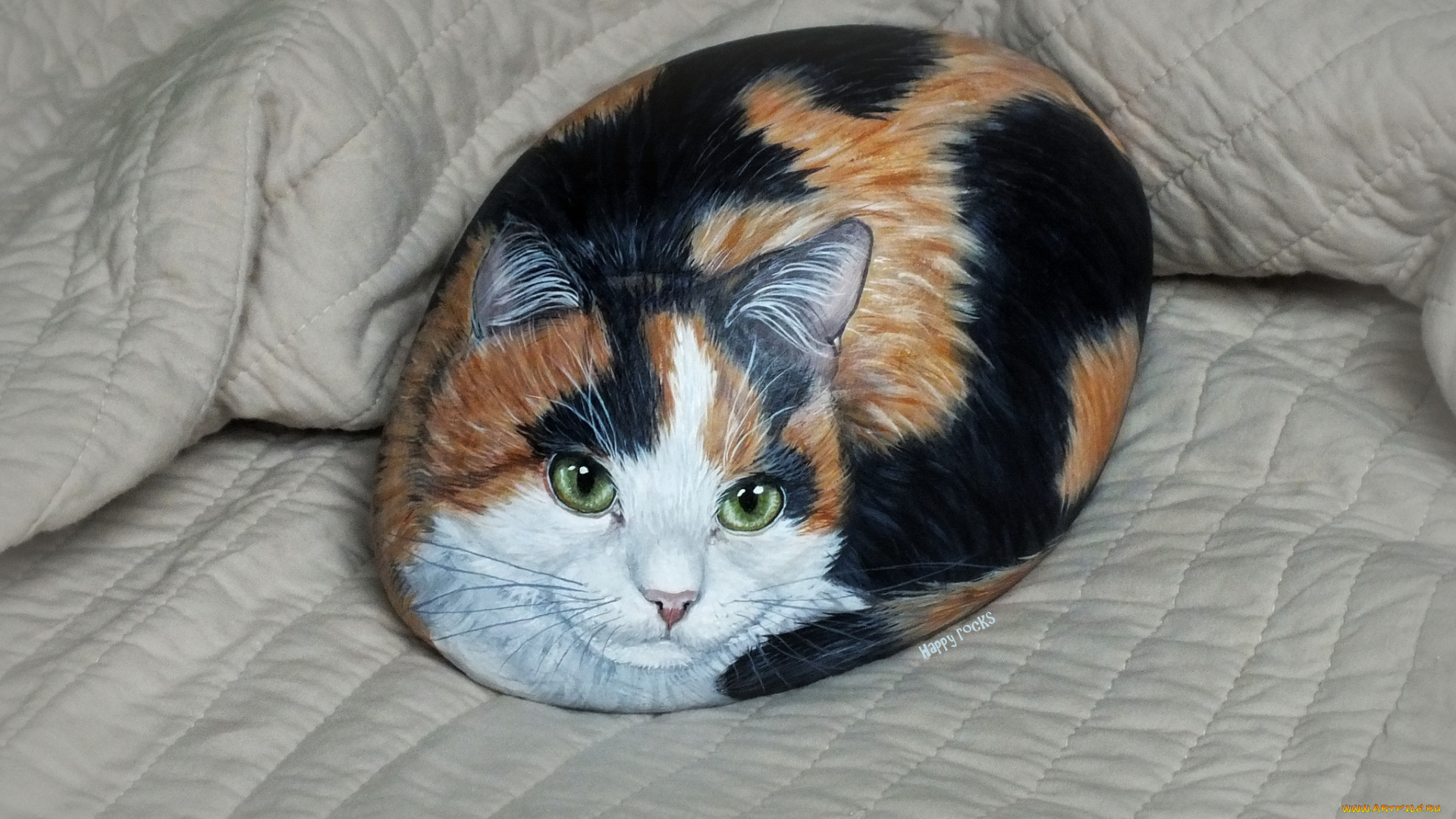 разное, ремесла, , поделки, , рукоделие, камень, кот, рисунок, ткань