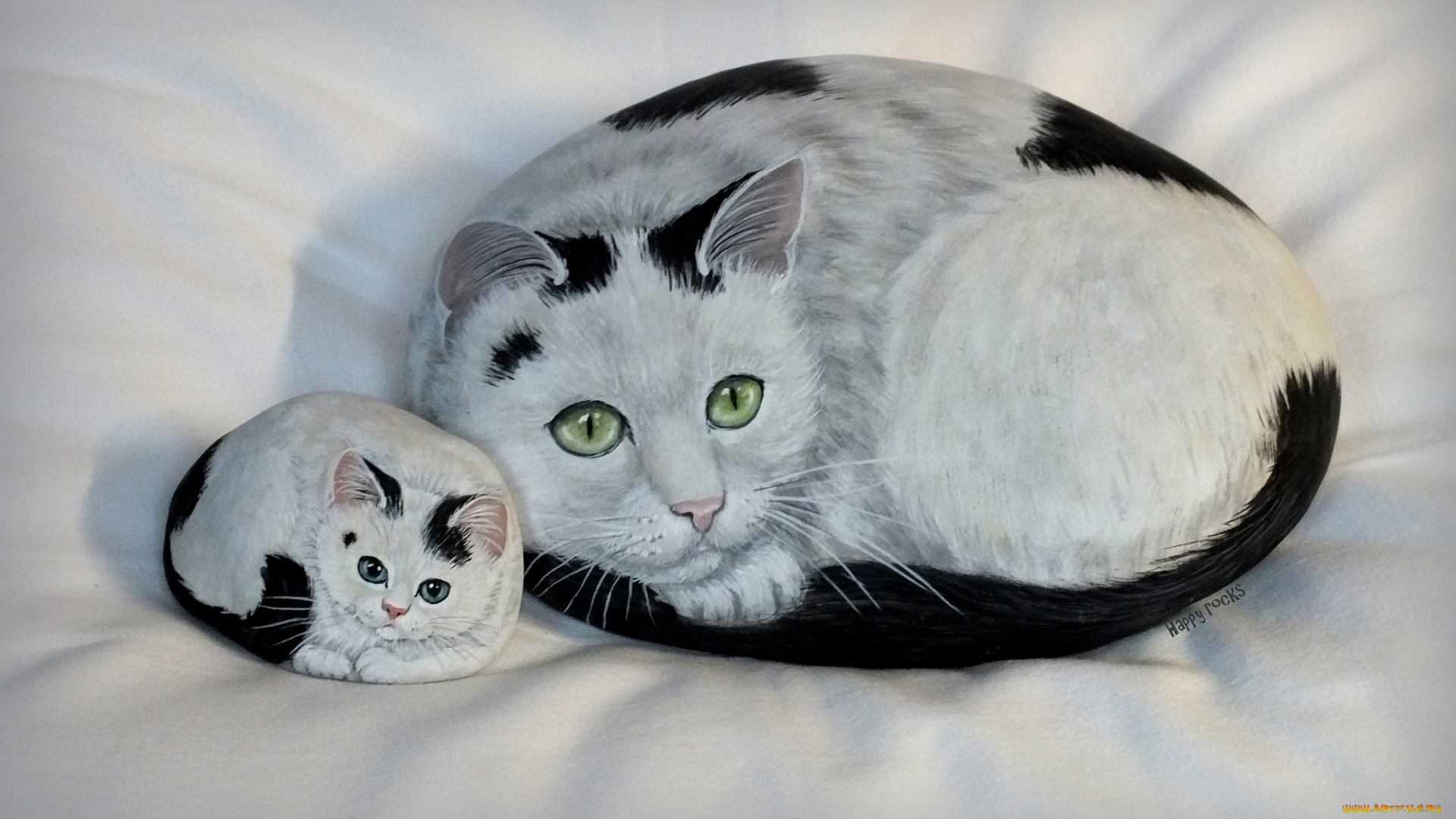 разное, ремесла, , поделки, , рукоделие, камни, коты, нарисованные, рисунки