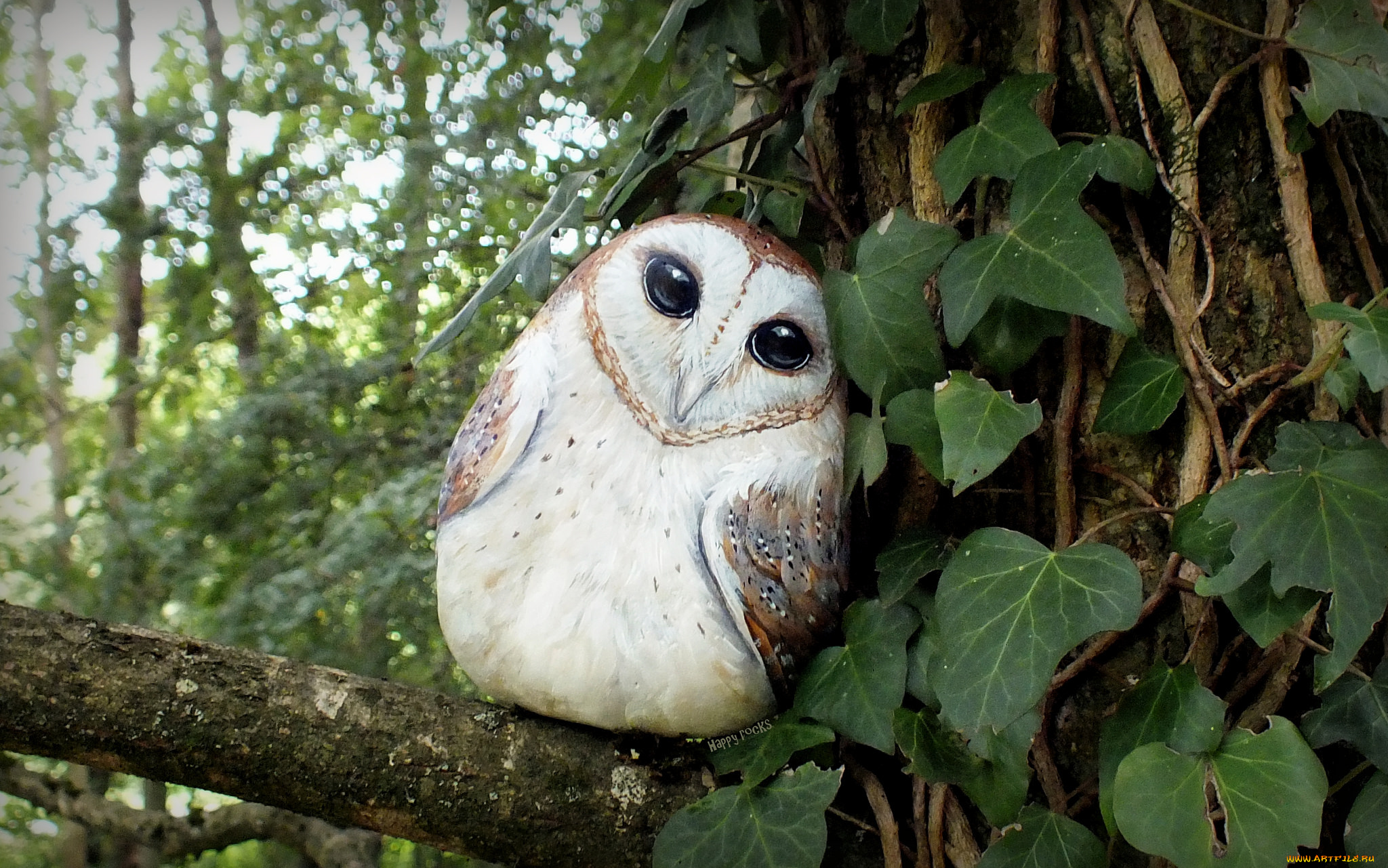 разное, ремесла, , поделки, , рукоделие, дерево, листья, плющ, камень, сова