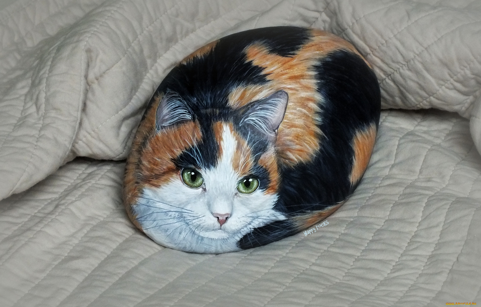 разное, ремесла, , поделки, , рукоделие, камень, кот, рисунок, ткань