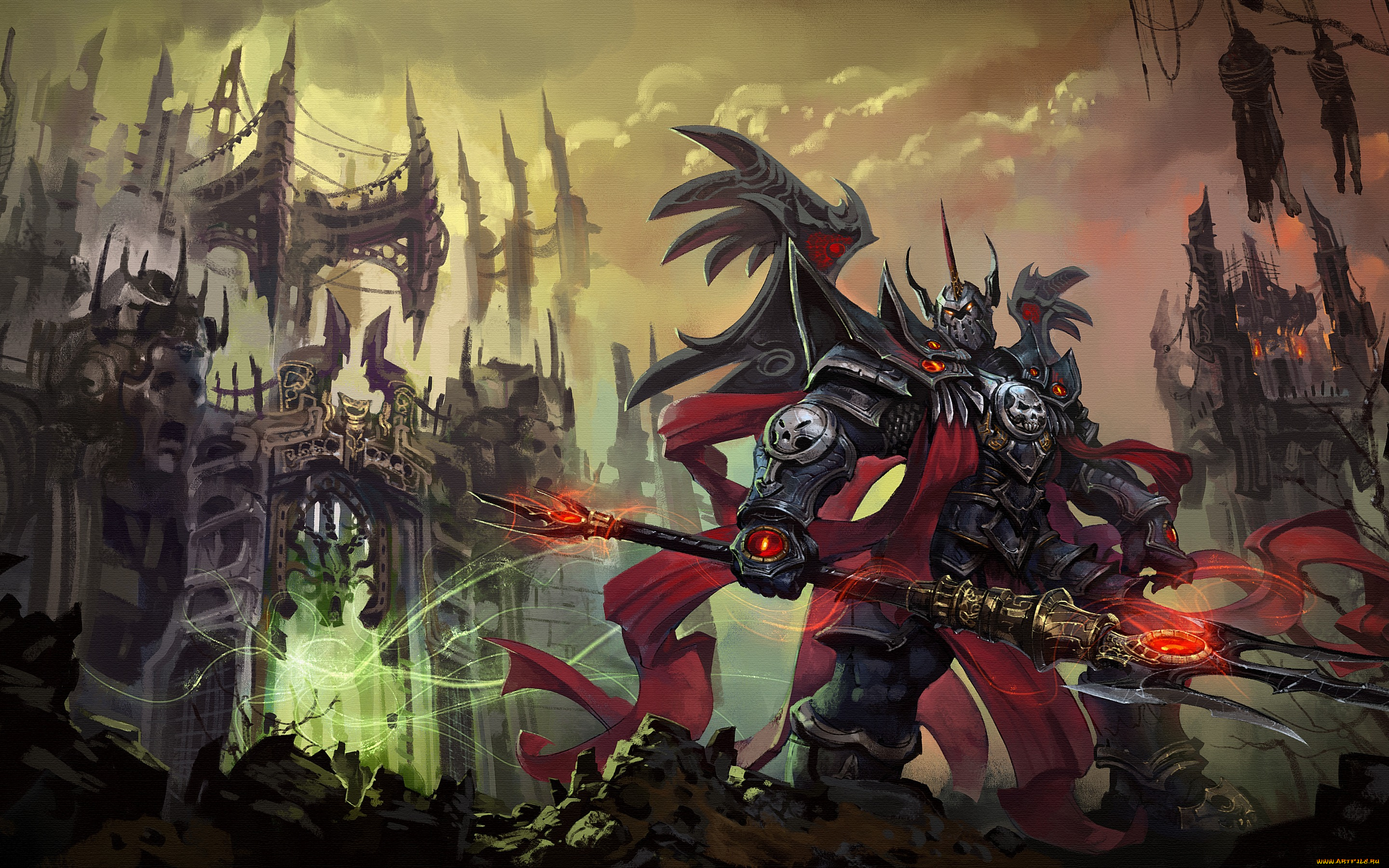 фэнтези, роботы, , киборги, , механизмы, замок, тьма, воин, трезубец, доспех, шлем, фэнтэзи