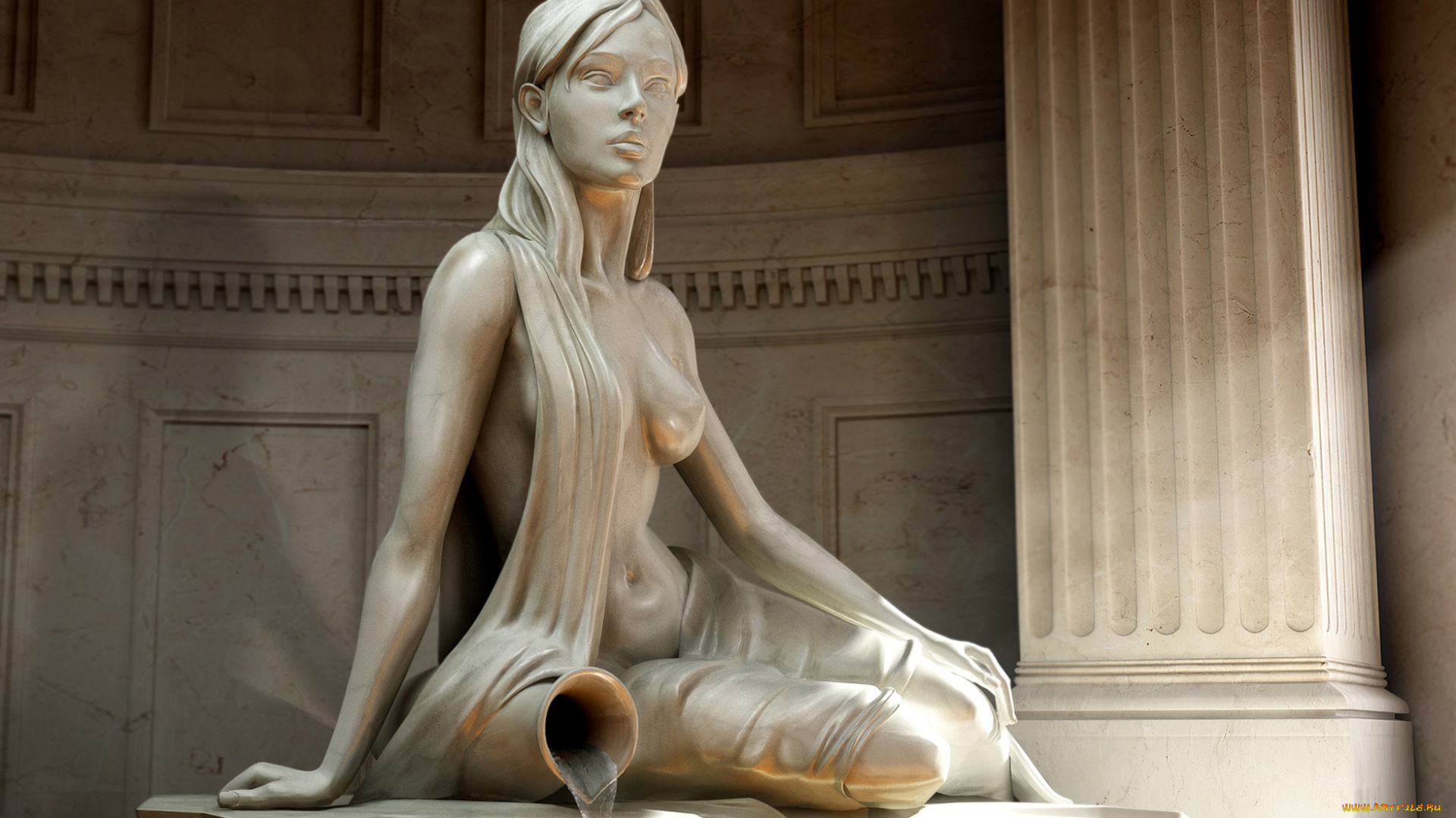 разное, рельефы, , статуи, , музейные, экспонаты, изваяние, статуя, девушка, кувшин, вода