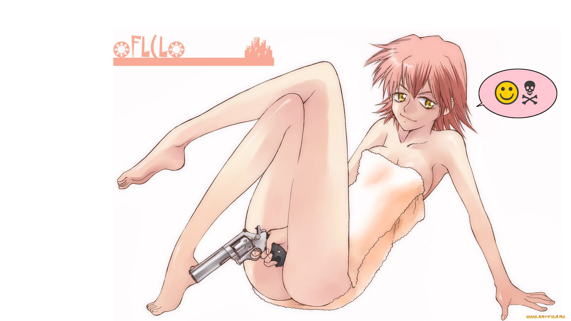 аниме, flcl, девушка, полотенце, пистолет