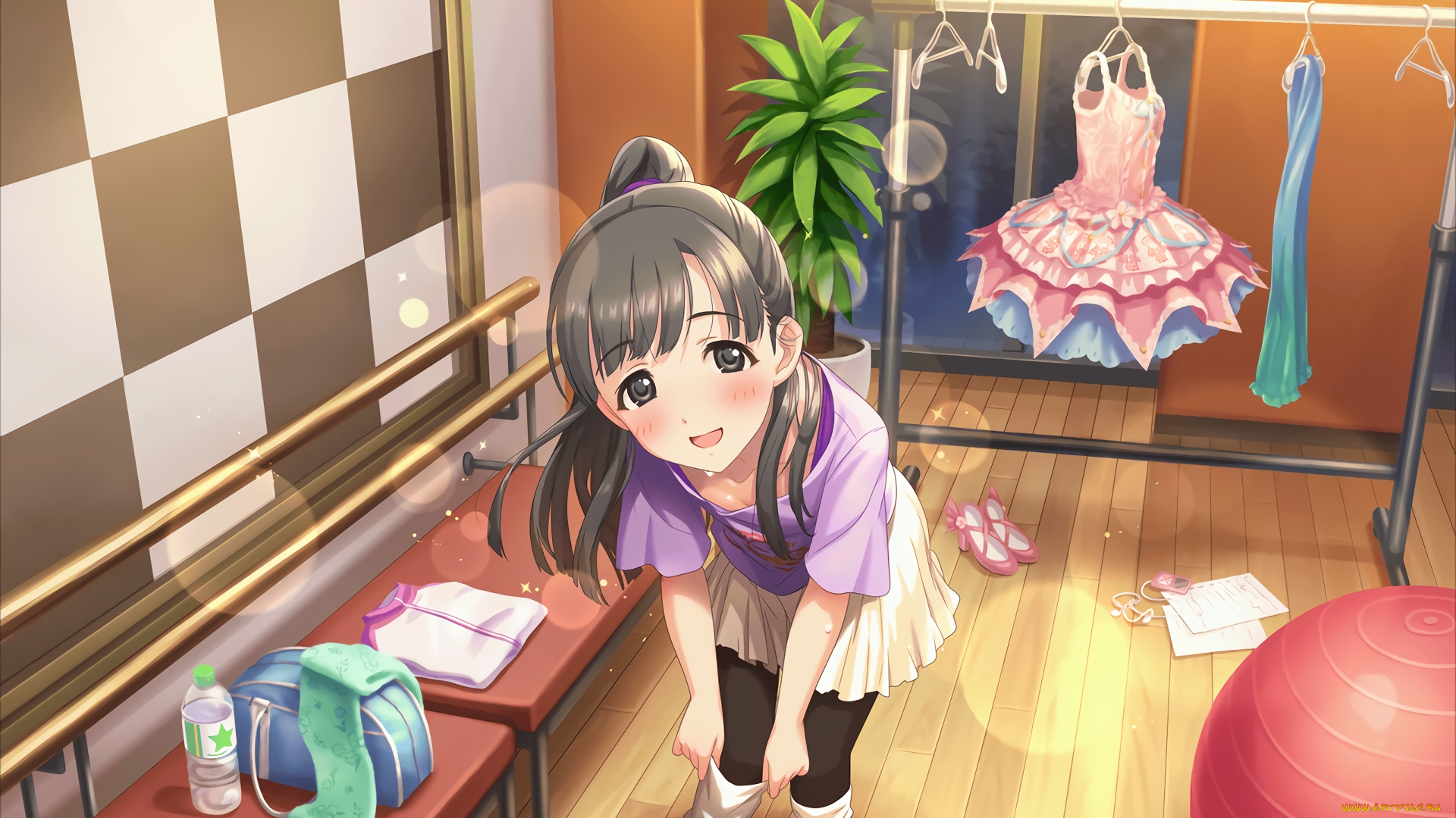 аниме, idolm@ster, девушка, взгляд, фон