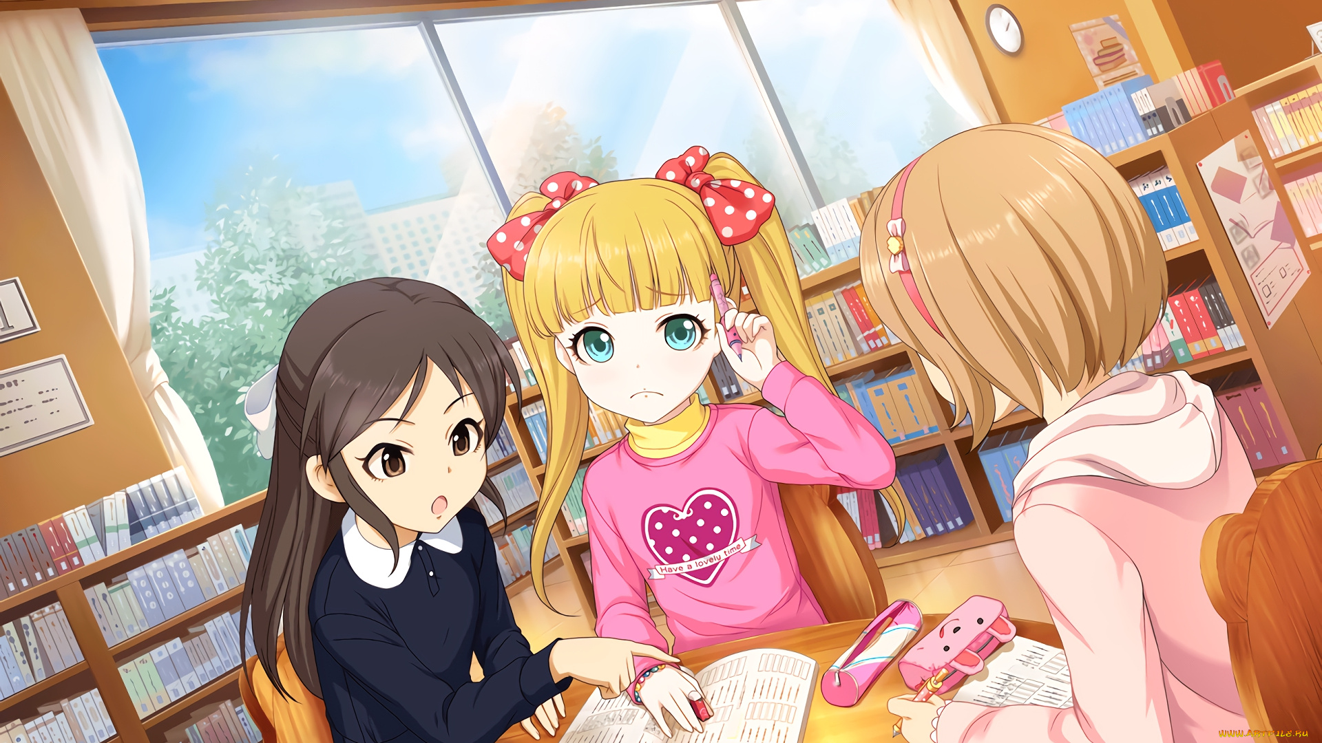 аниме, idolm@ster, фон, девушки, взгляд