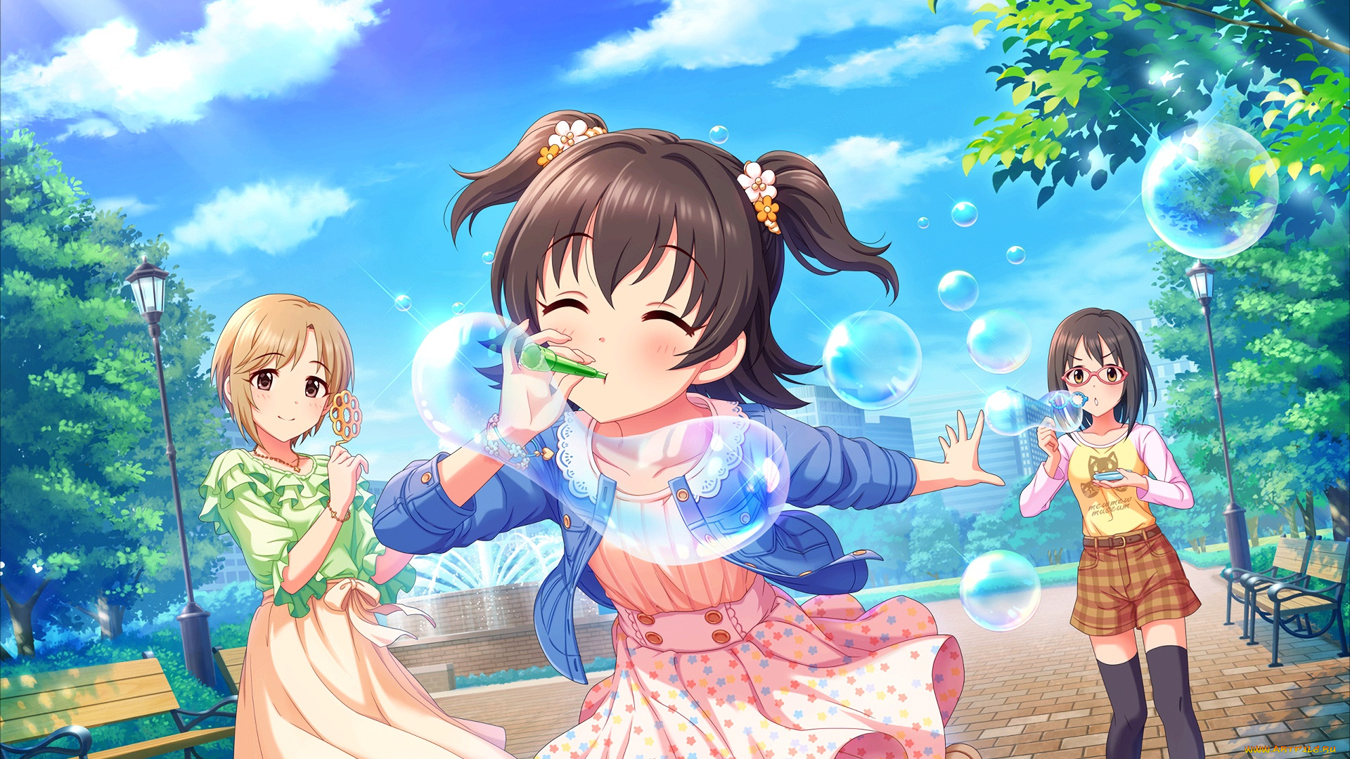 аниме, idolm@ster, фон, взгляд, девушки