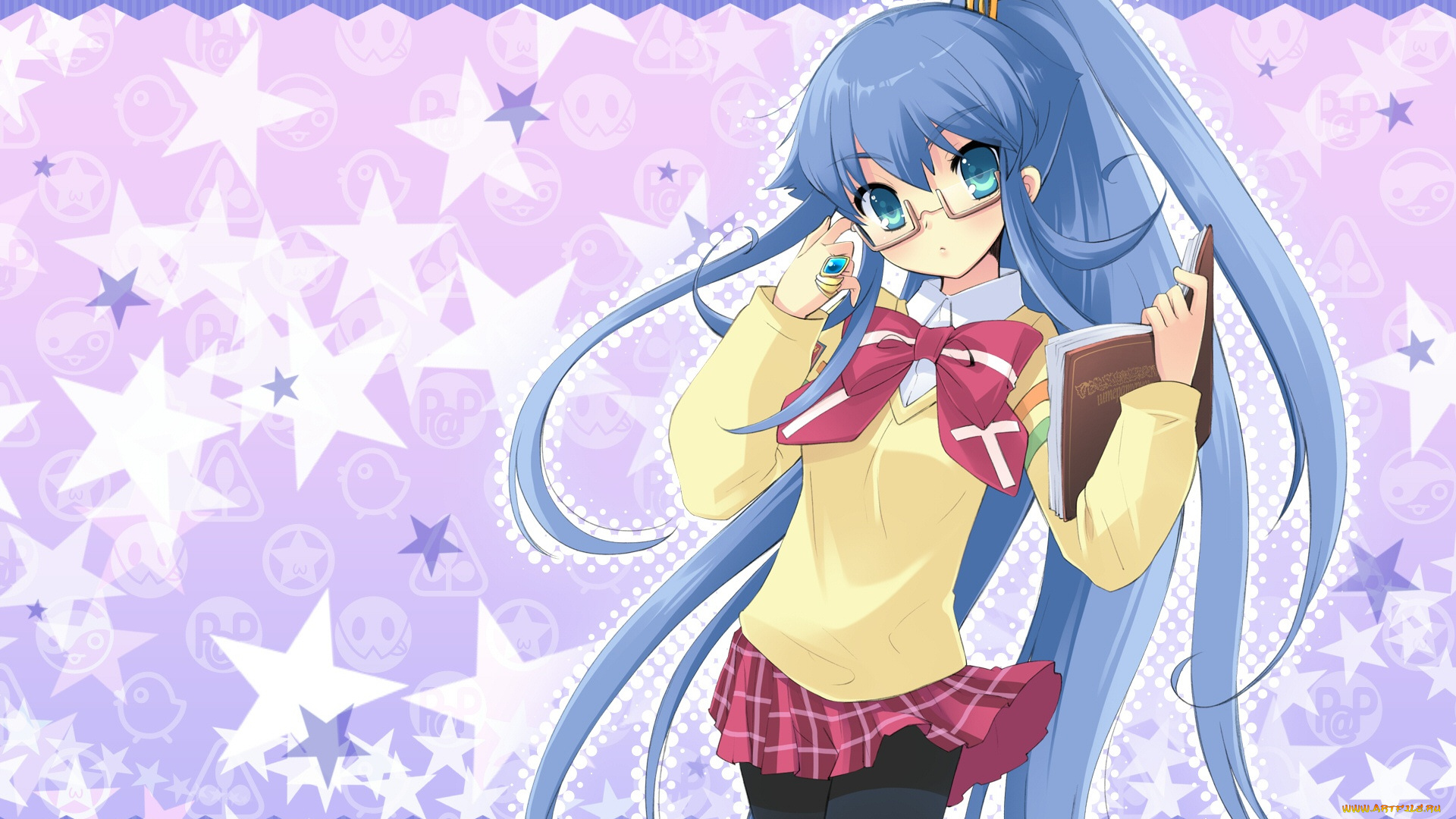 аниме, nanatsuiro, drops, девушка, волосы, книга, звезды